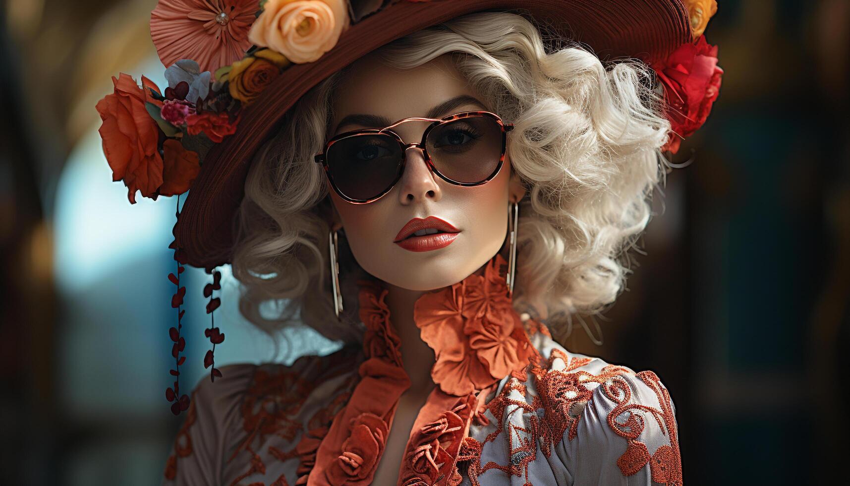 AI generated Beautiful woman in sunglasses, elegant fashion, looking at camera generated by AI photo