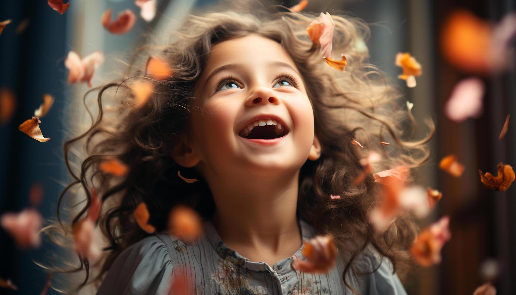 AI generated Smiling, cheerful girl enjoys playful nature, carefree laughter outdoors generated by AI photo