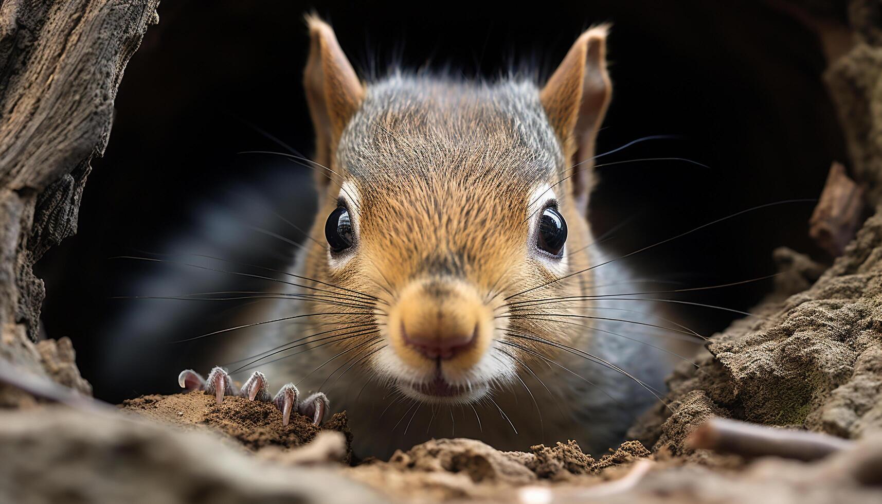 AI generated Cute small mammal eating grass, fluffy fur, looking at camera generated by AI photo