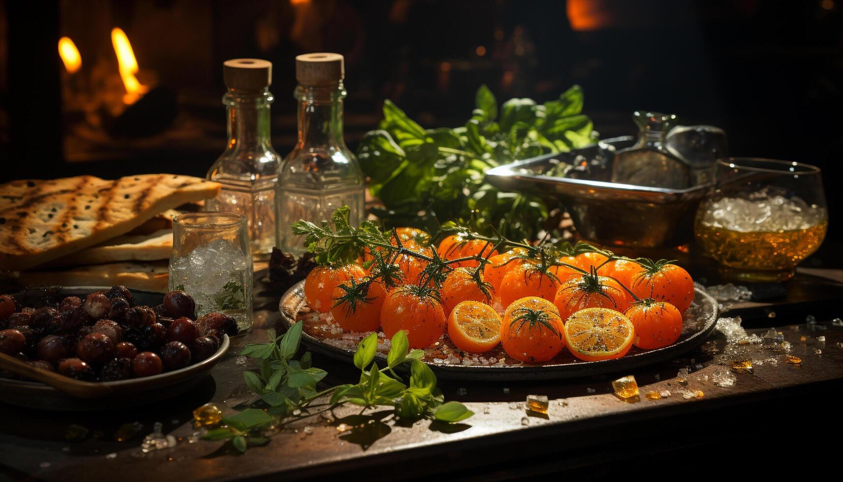 AI generated Fresh tomato salad on wooden table, healthy vegetarian meal generated by AI photo