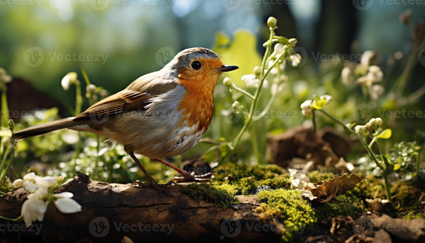 AI generated A cute sparrow perching on a branch, surrounded by nature generated by AI photo