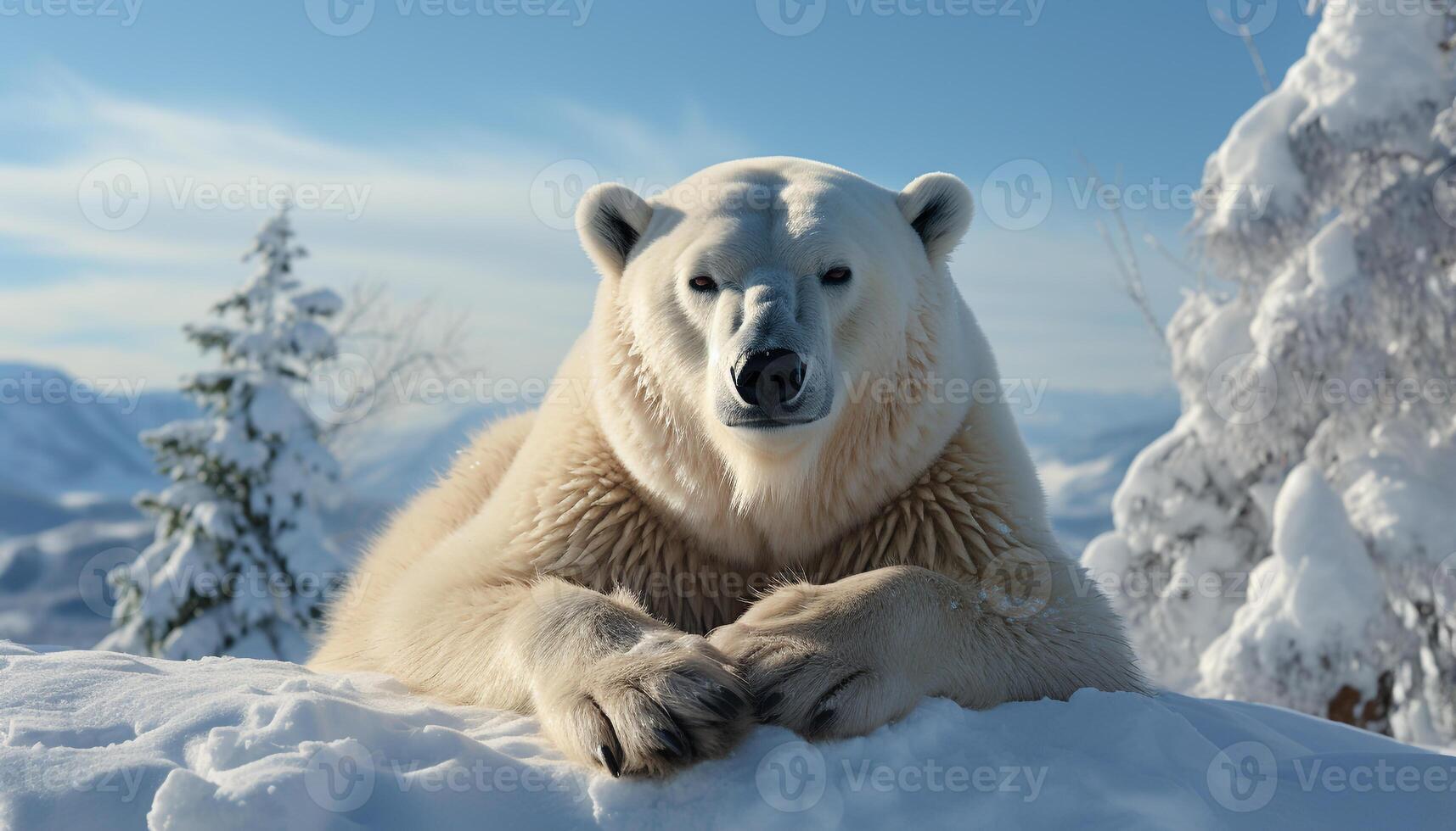 AI generated Cute dog sitting in snow, looking at camera, winter wonderland generated by AI photo