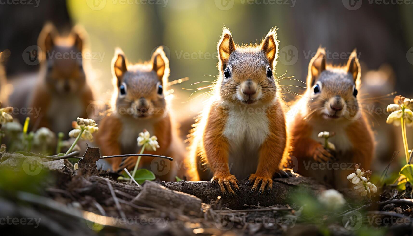 AI generated Cute fluffy rabbits sitting in meadow, enjoying nature beauty generated by AI photo