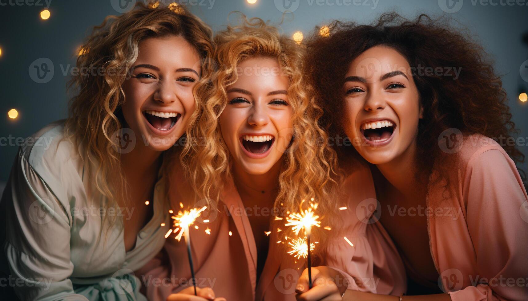 AI generated Young adults enjoying a carefree night, smiling and laughing together generated by AI photo