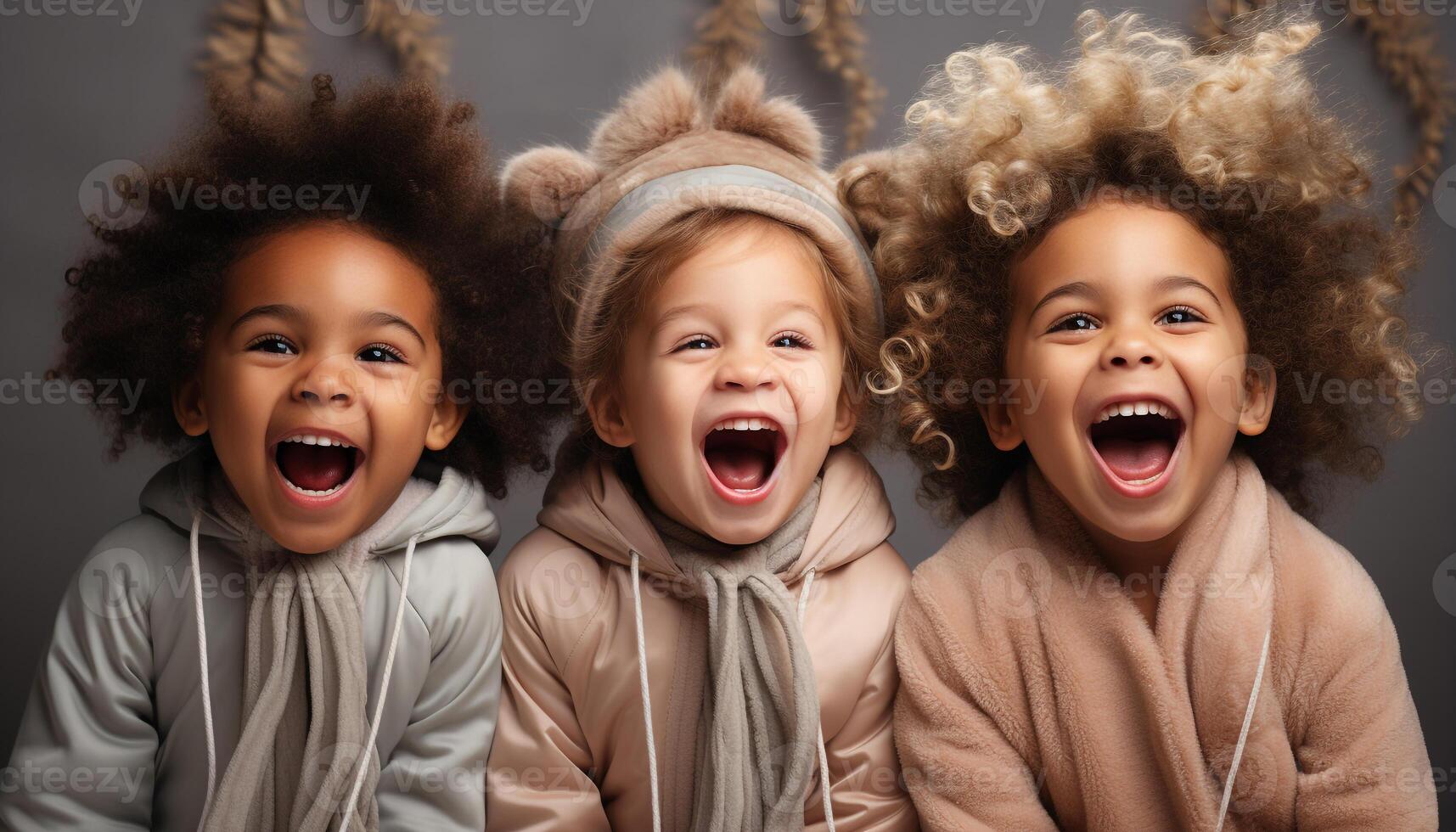 ai generado sonriente Niños y muchachas jugando, alegre y linda infancia divertido generado por ai foto