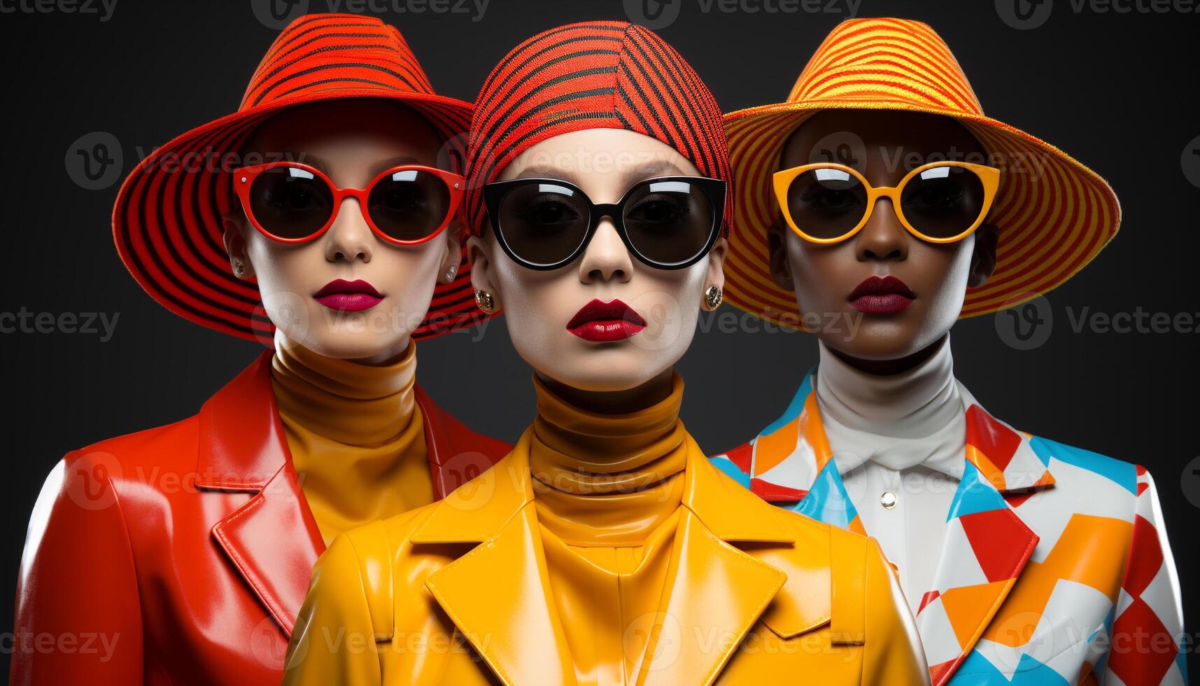 AI generated Fashionable women in sunglasses exude elegance and glamour, looking confidently at the camera generated by AI photo