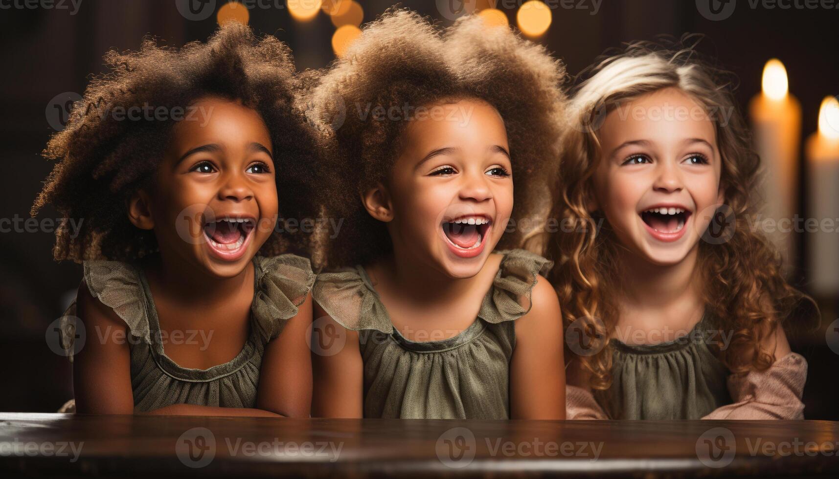 ai generado sonriente chicas, alegre Niños, linda niños jugando adentro, felicidad generado por ai foto