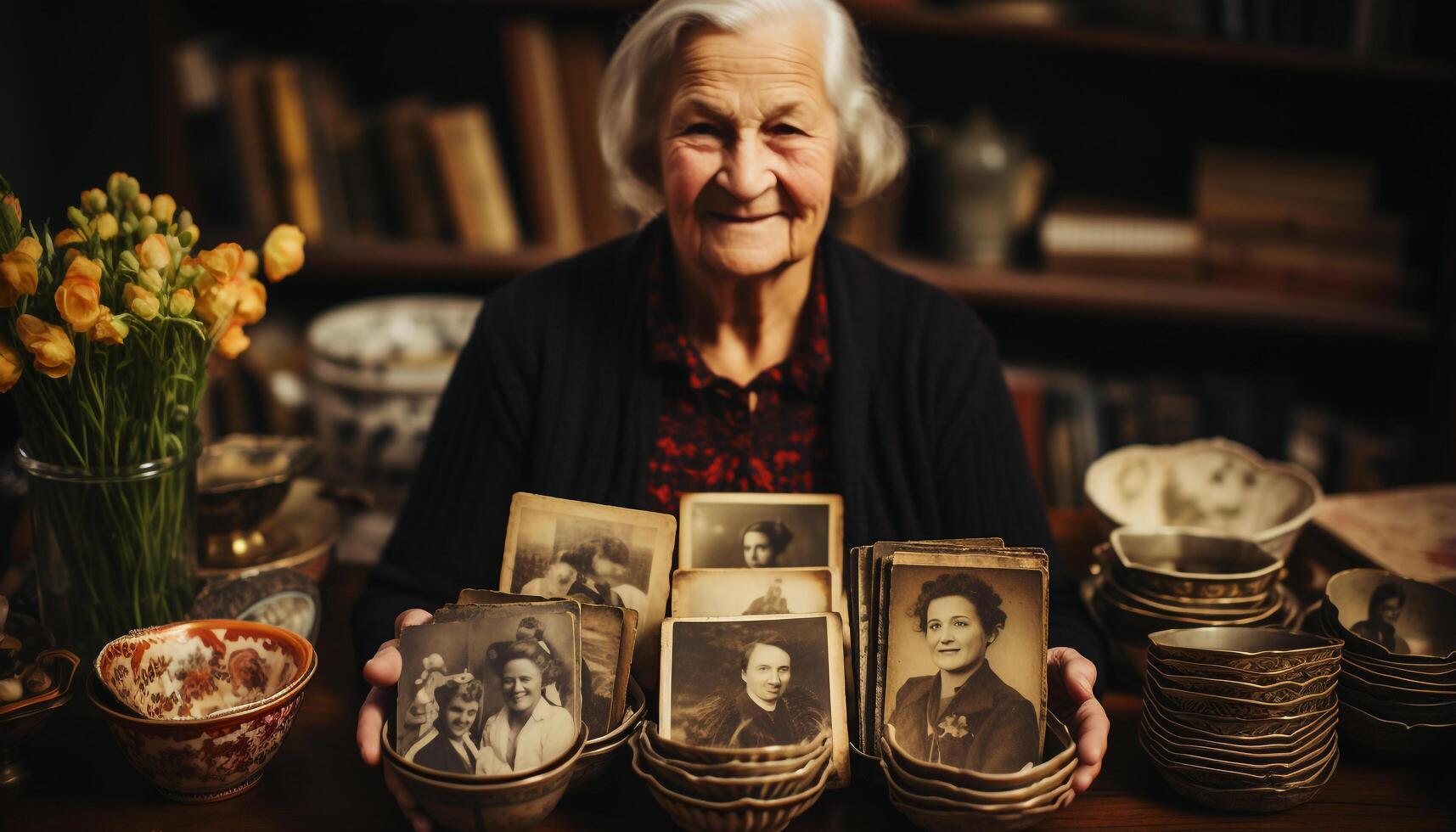 AI generated Smiling senior woman holds pottery, exuding pride and confidence generated by AI photo