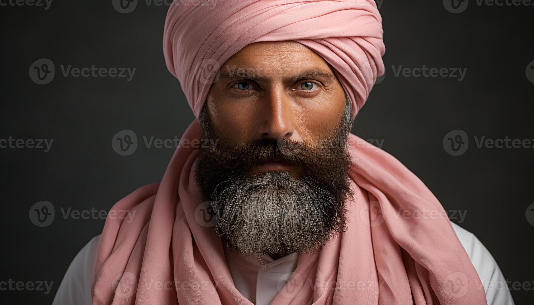 AI generated A confident man with a beard and turban, looking serious generated by AI photo