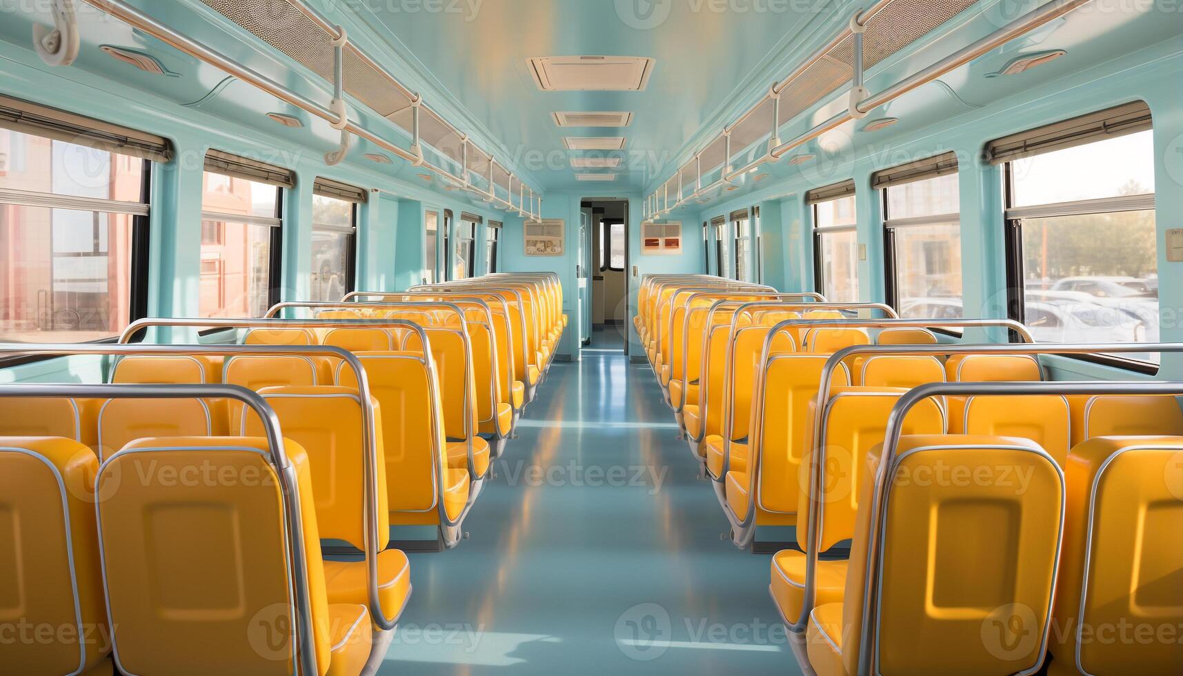 AI generated Empty bus seats inside a modern vehicle, waiting for passengers generated by AI photo
