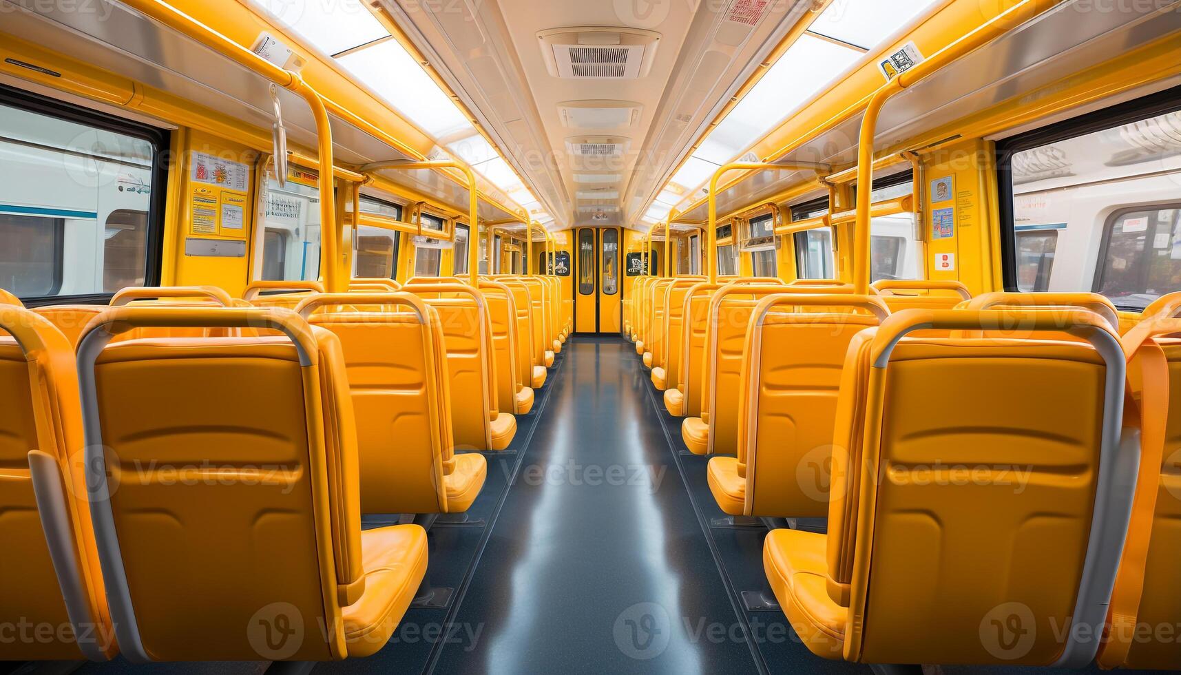AI generated A modern yellow bus speeds through an empty subway station generated by AI photo