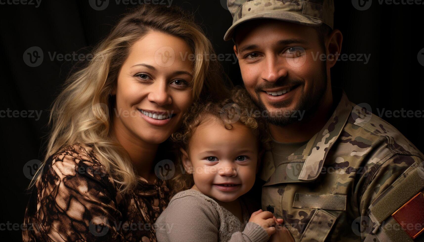AI generated Smiling family, one child, happiness, love, portrait, cheerful parents generated by AI photo