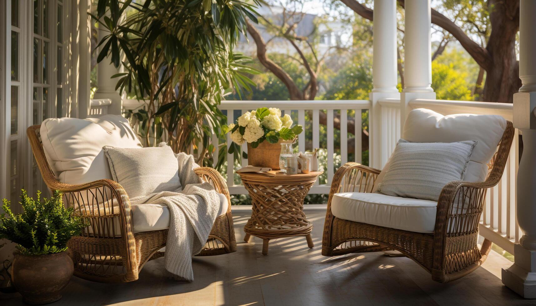 AI generated Comfortable modern chair in a luxurious home with green plants generated by AI photo