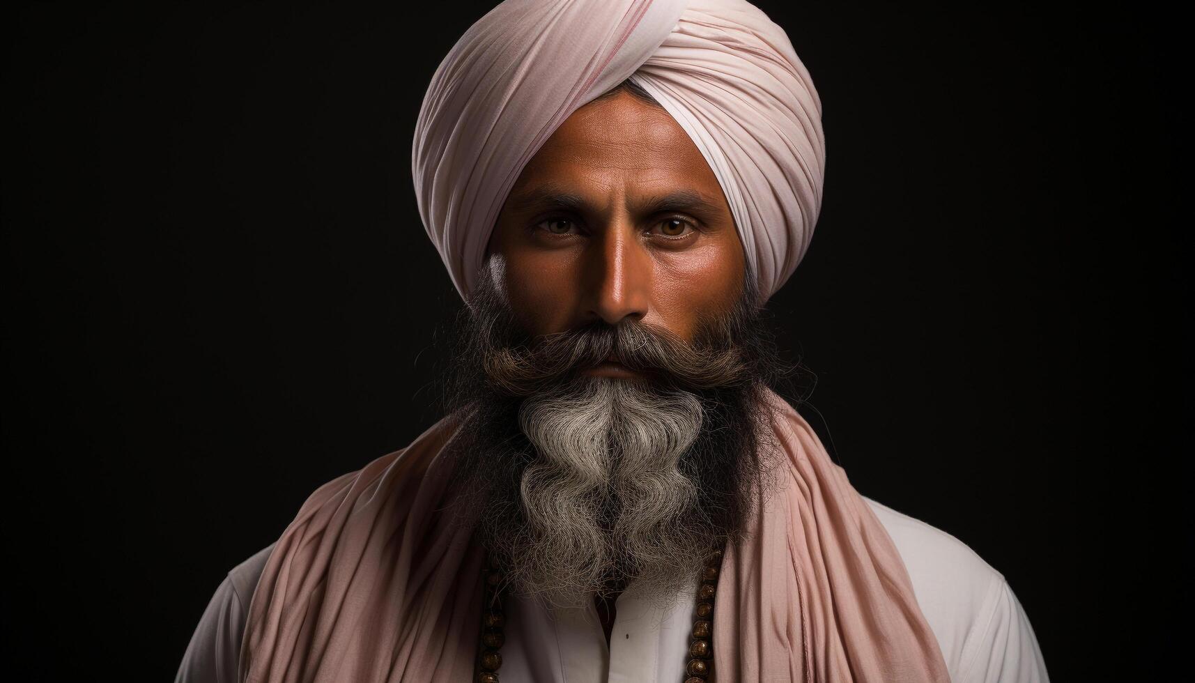 AI generated A bearded man in turban, looking confidently at the camera generated by AI photo