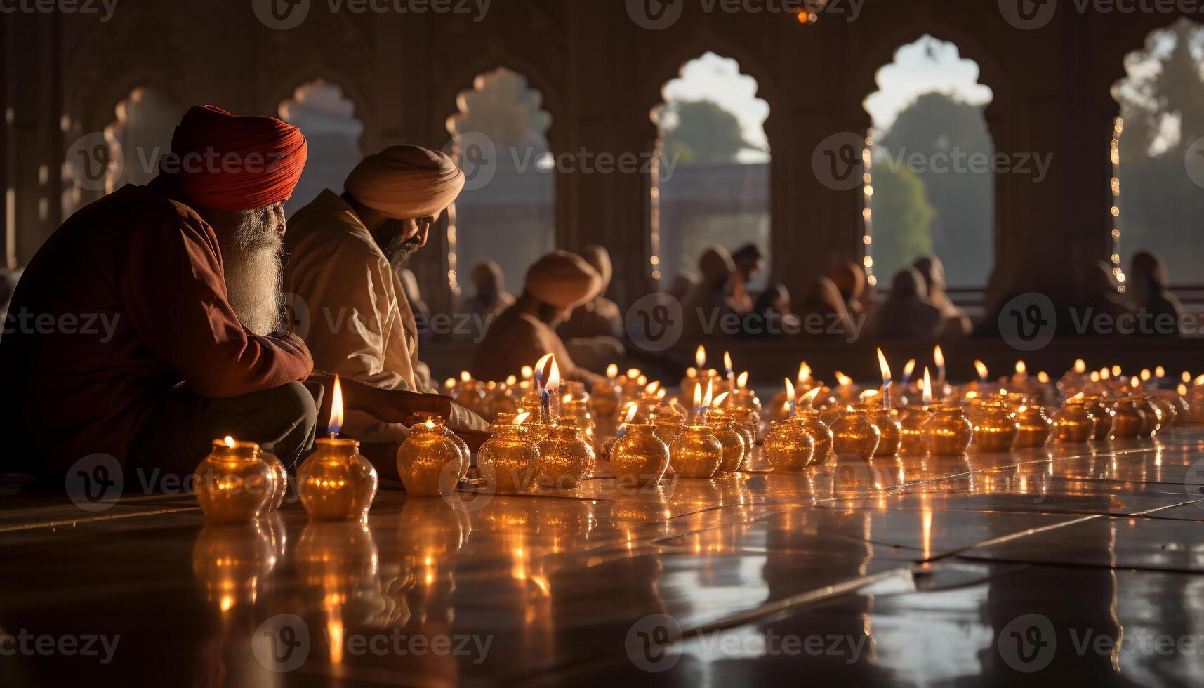 AI generated Men and women meditating, praying, and celebrating spirituality indoors generated by AI photo
