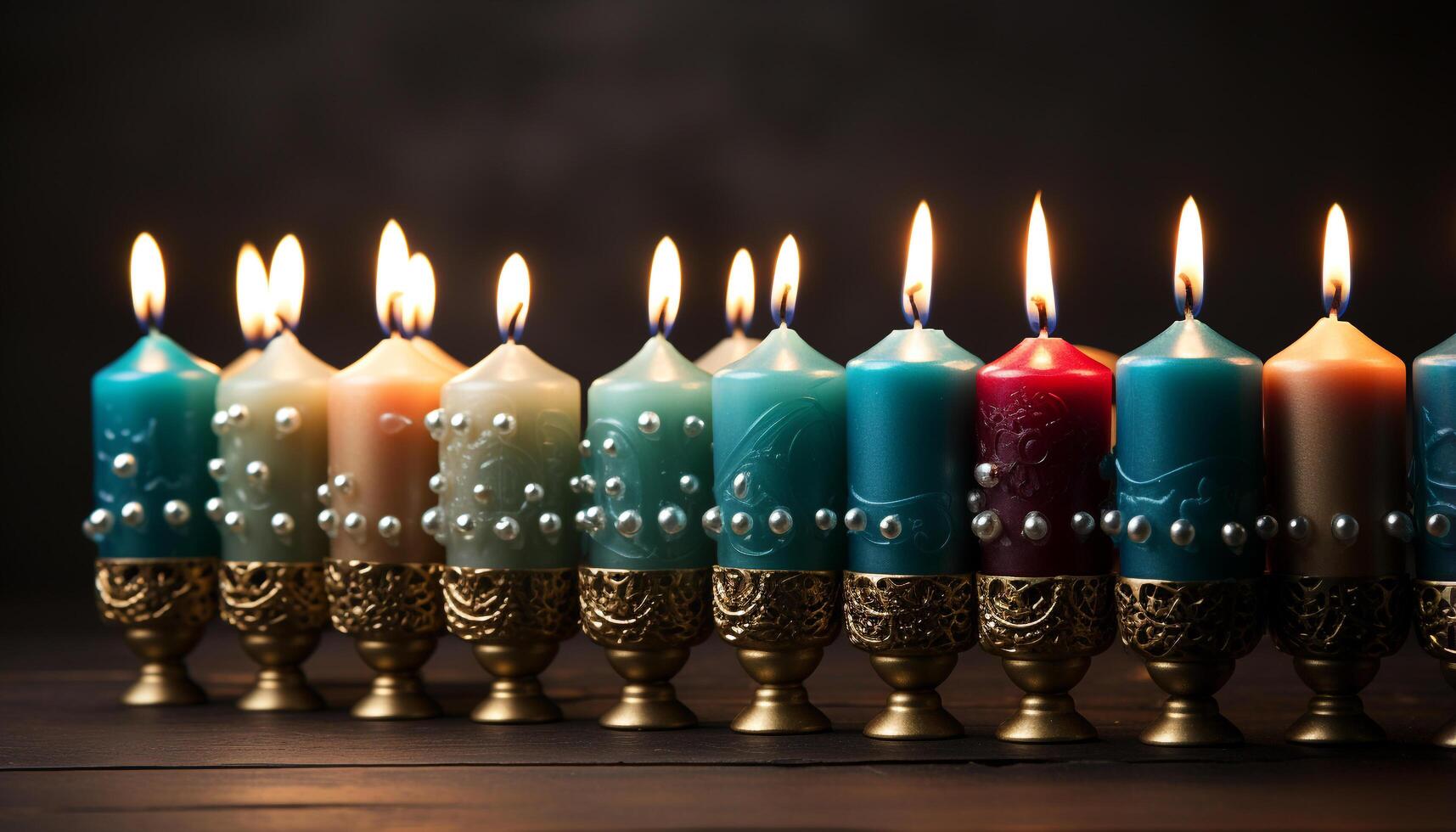 AI generated Candles burning, illuminating spirituality in a row of traditions generated by AI photo