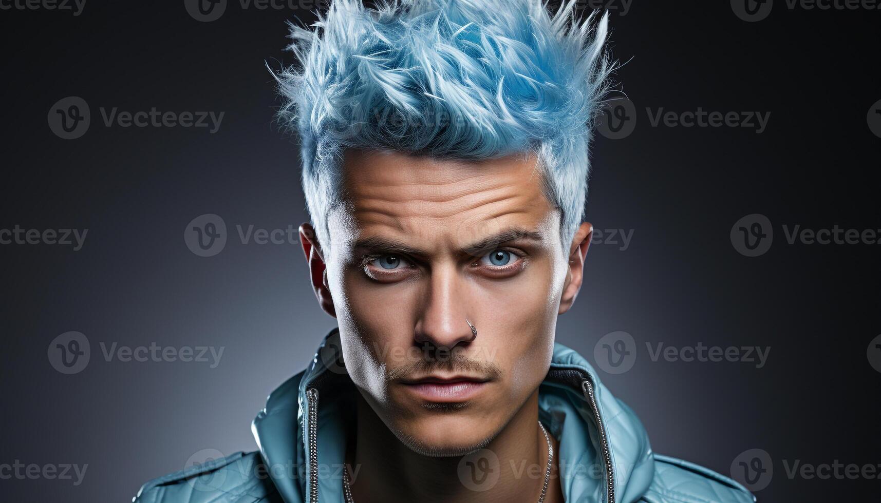 AI generated Serious young man with blond hair staring confidently at camera generated by AI photo