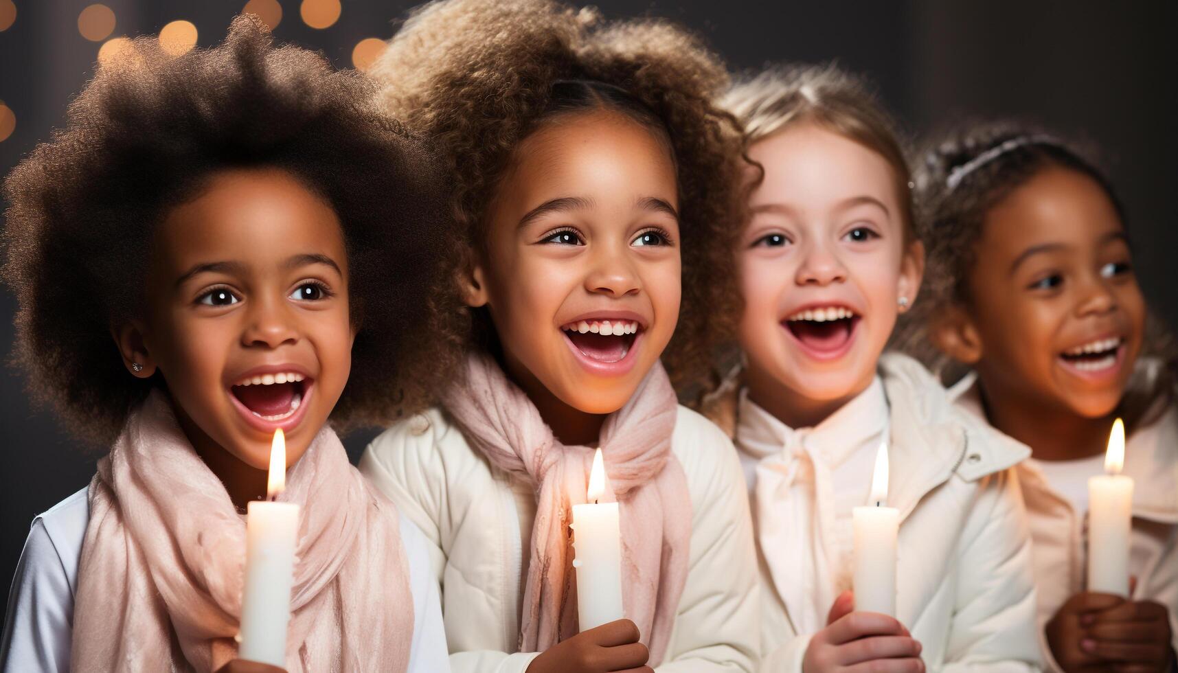 ai generado sonriente niño, alegre felicidad, linda chicas, divertido infancia celebracion generado por ai foto