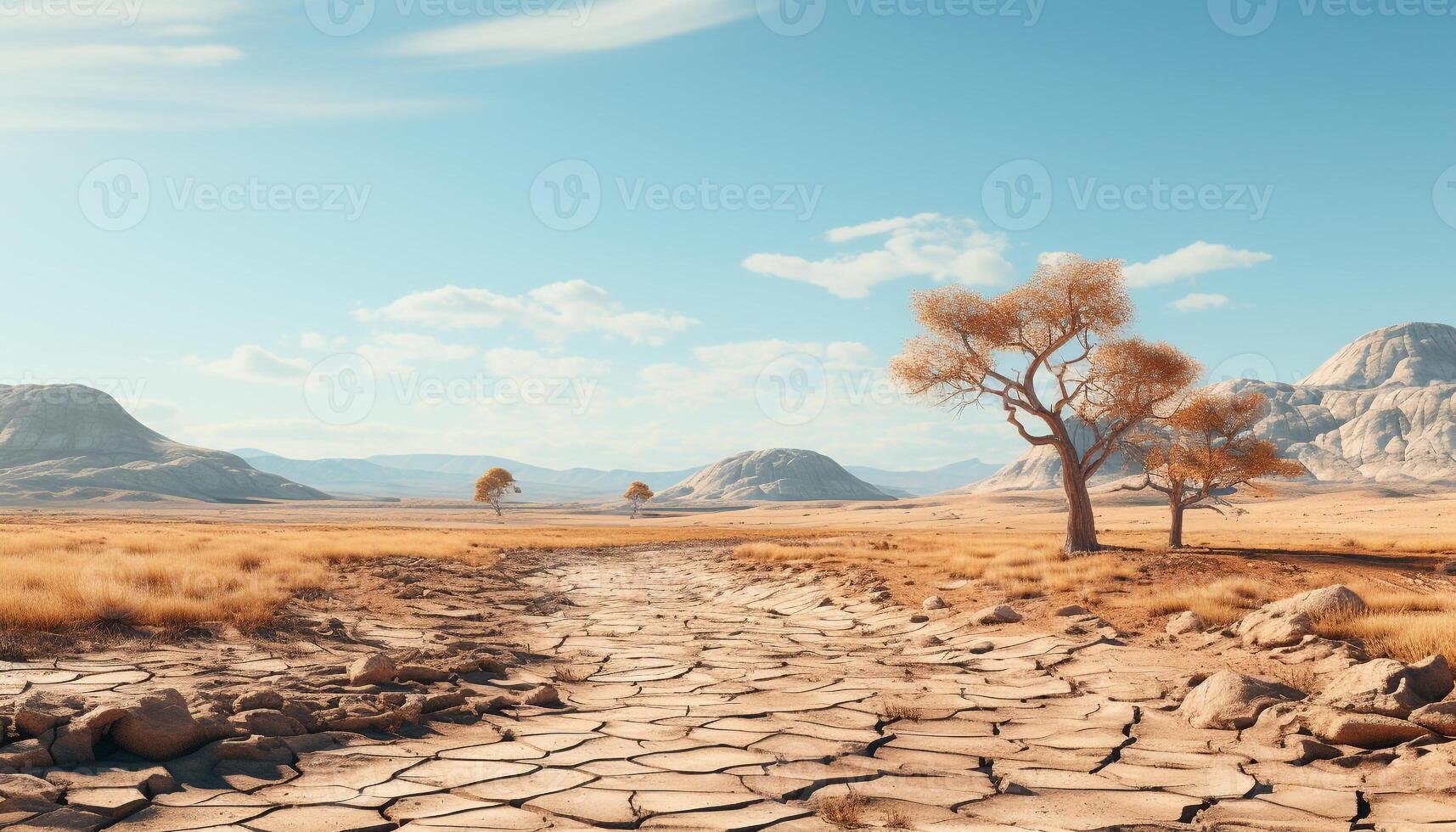 ai generado árido África arena dunas, montaña picos, y azul cielo generado por ai foto