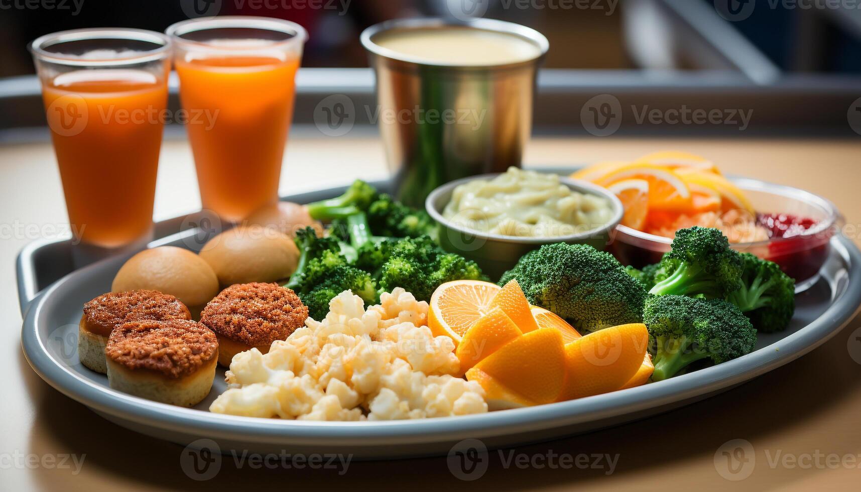 ai generado frescura en plato sano comida con A la parrilla vegetales y carne generado por ai foto