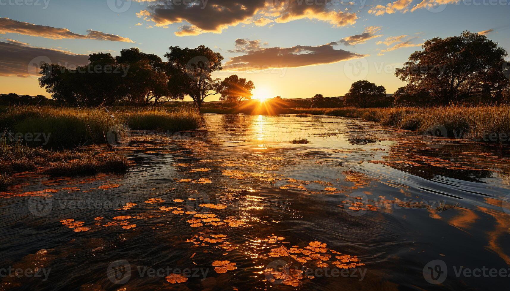 AI generated Sunset over tranquil water reflects the beauty of nature generated by AI photo