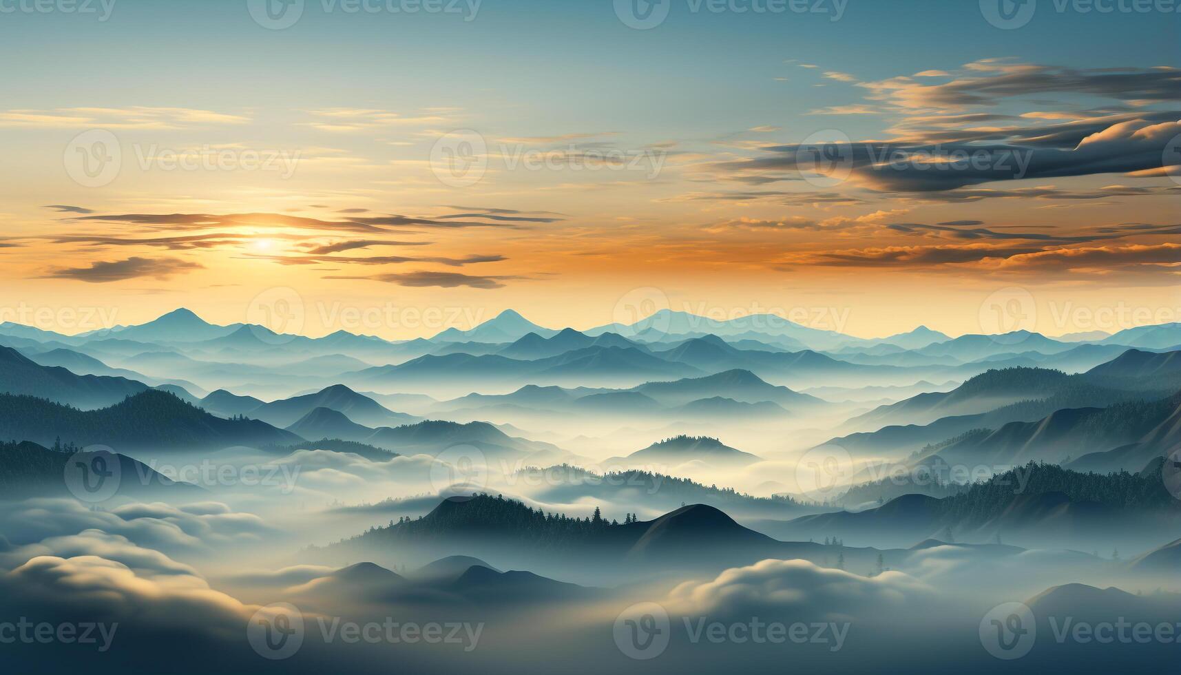 ai generado montaña pico silueta, puesta de sol cielo, naturaleza belleza en panorámico paisaje generado por ai foto