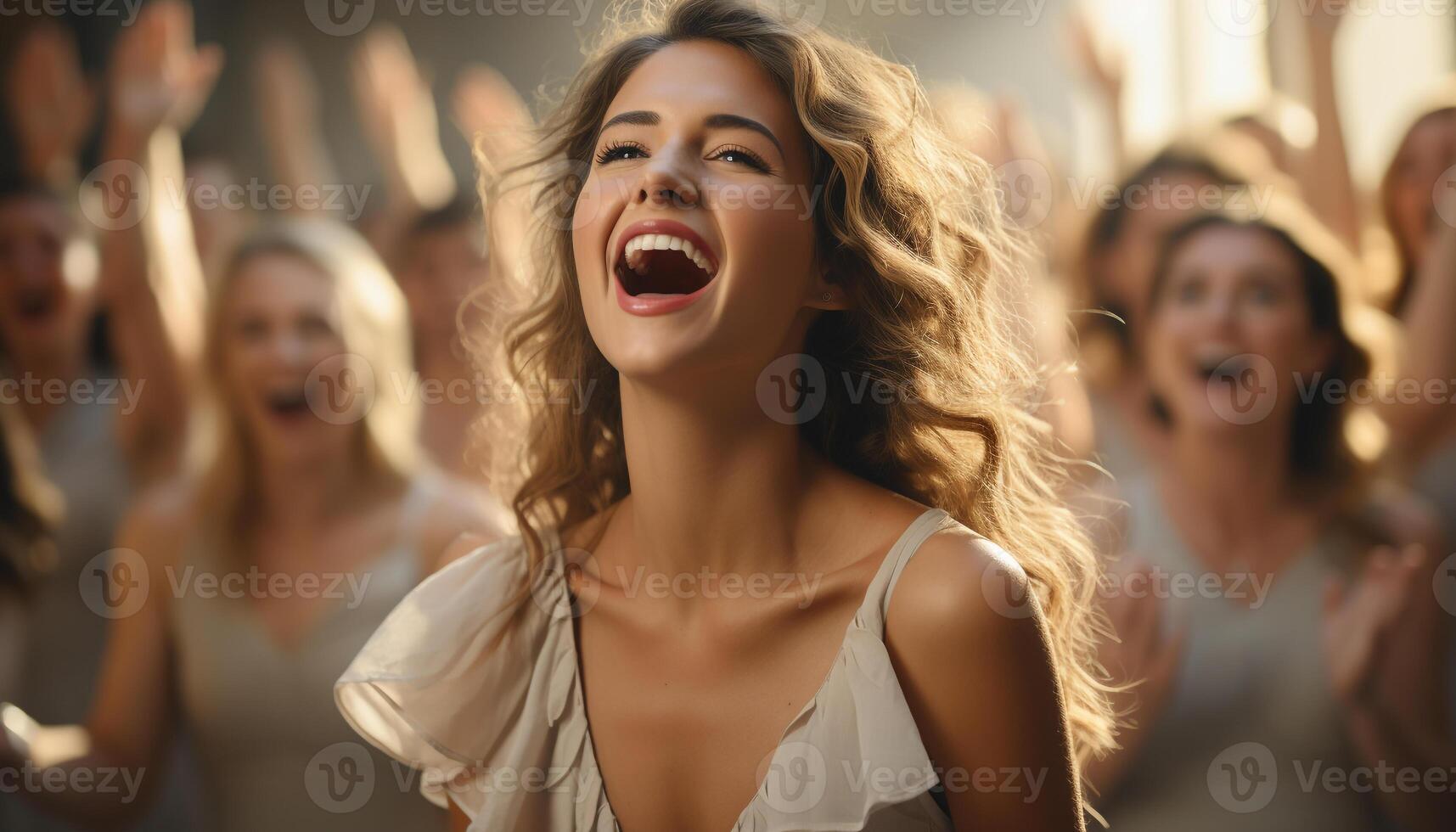 ai generado joven mujer disfrutando un despreocupado fiesta, riendo y bailando juntos generado por ai foto