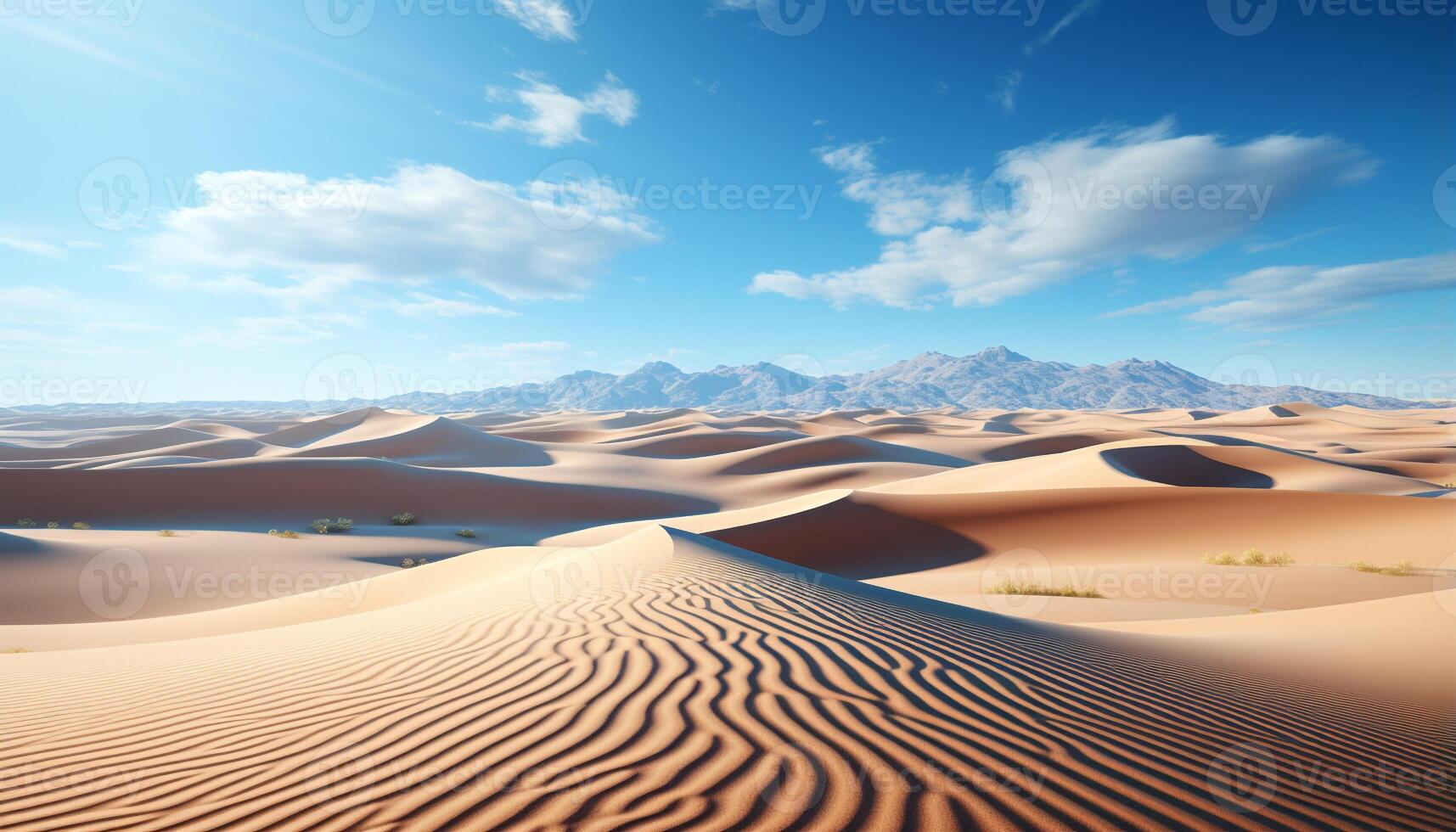 ai generado majestuoso montaña rango, a rayas arena dunas, tranquilo escena, remoto belleza generado por ai foto