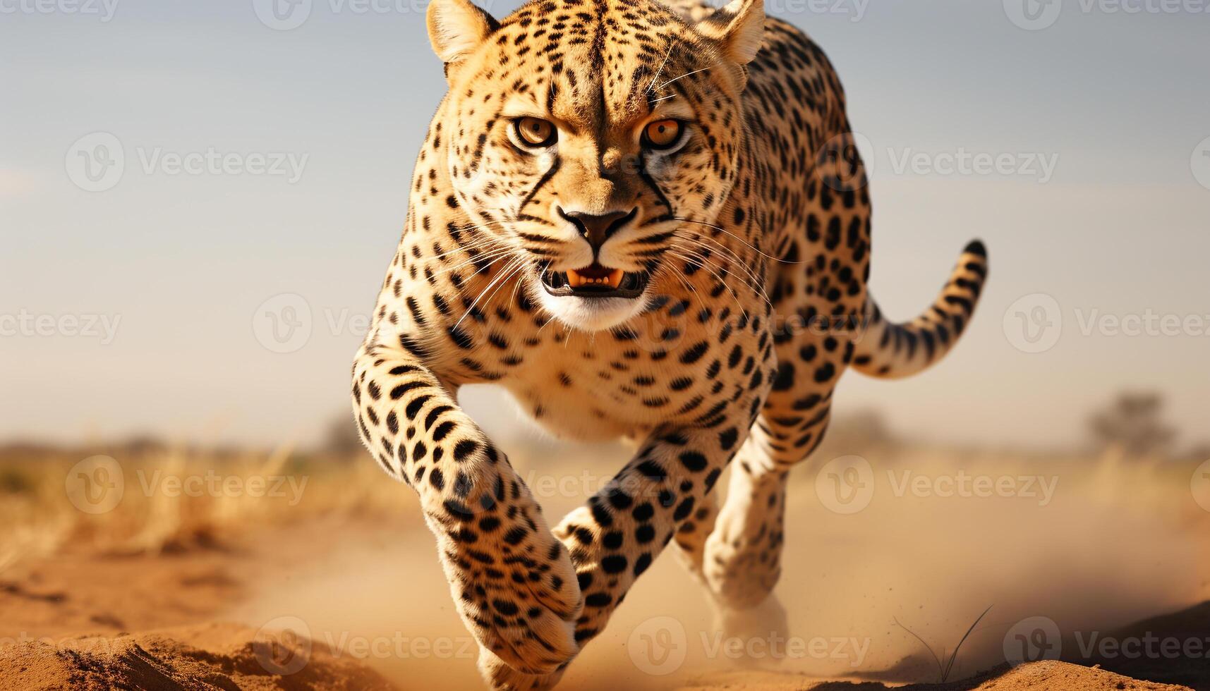 AI generated Majestic cheetah walking in African wilderness, beauty in nature generated by AI photo