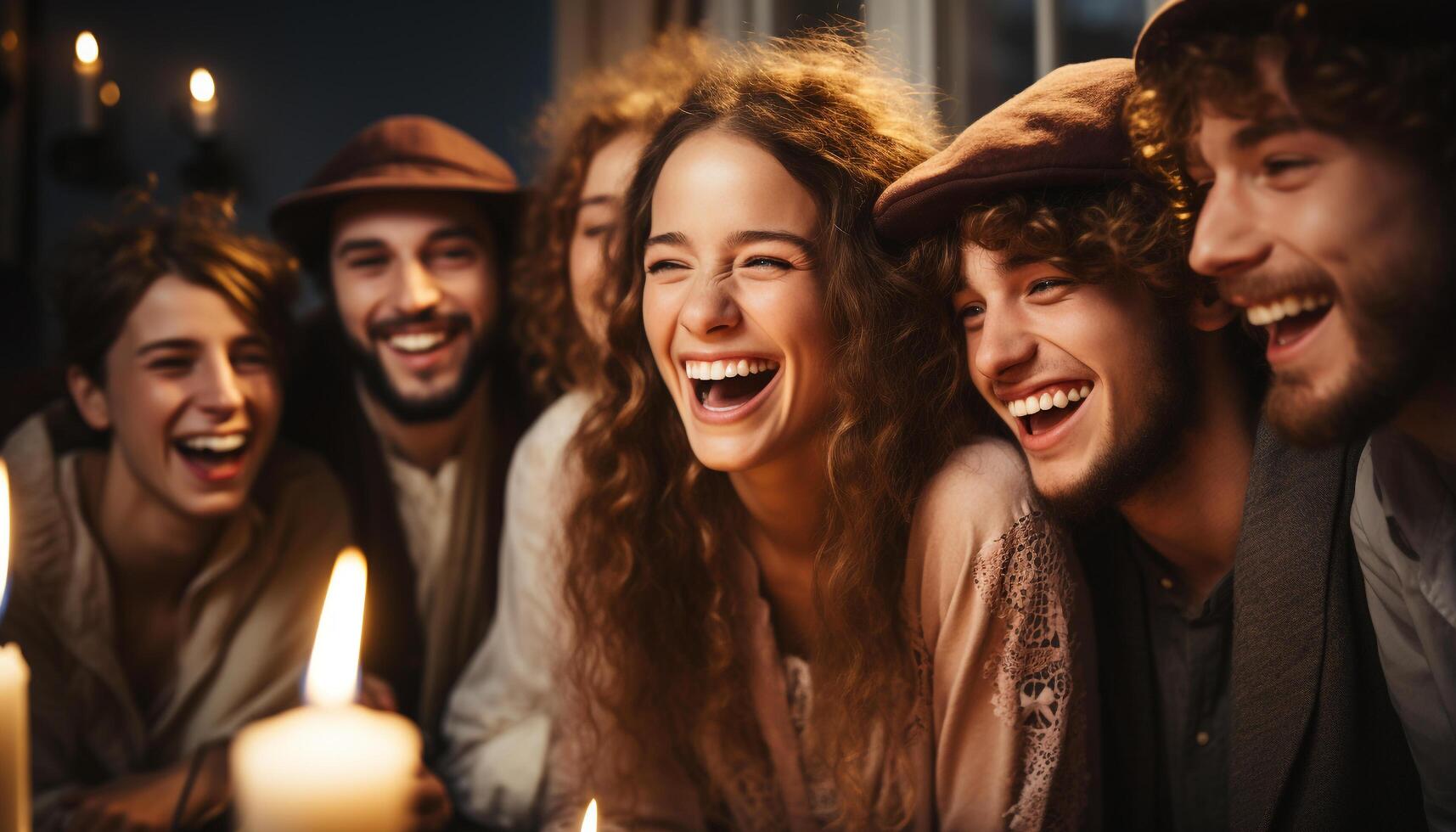 ai generado joven adultos disfrutando un alegre noche de amistad y celebracion generado por ai foto