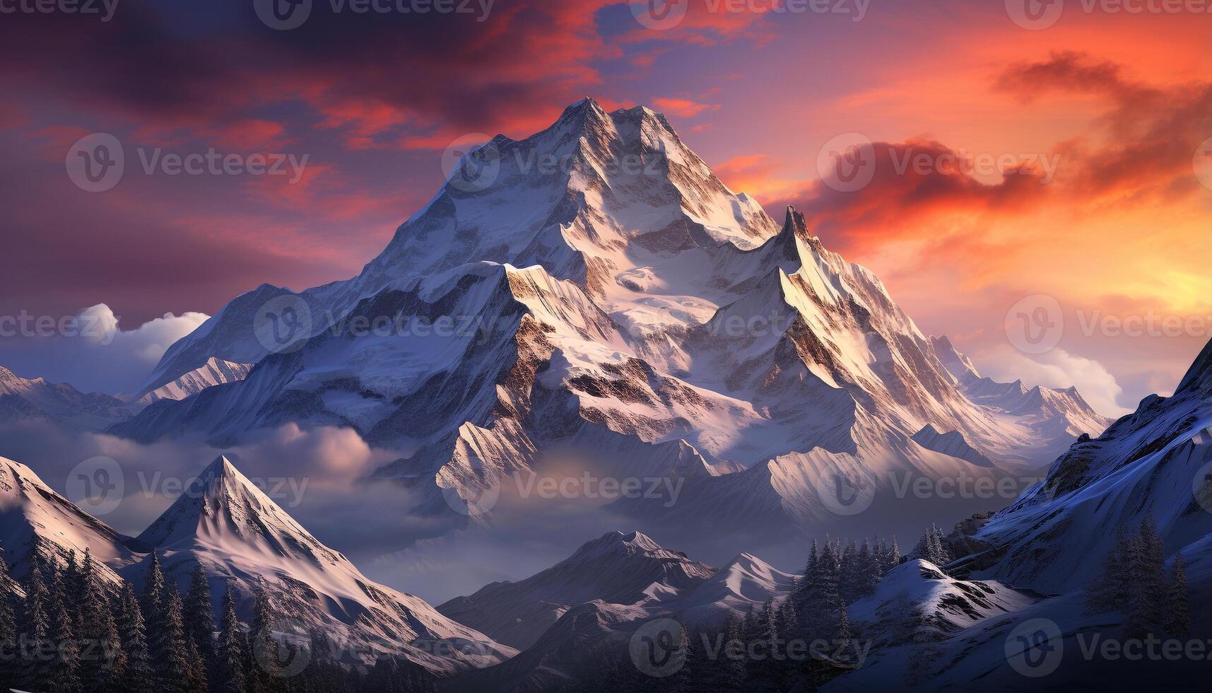 AI generated Majestic mountain peak, snowcapped and serene, in tranquil winter generated by AI photo