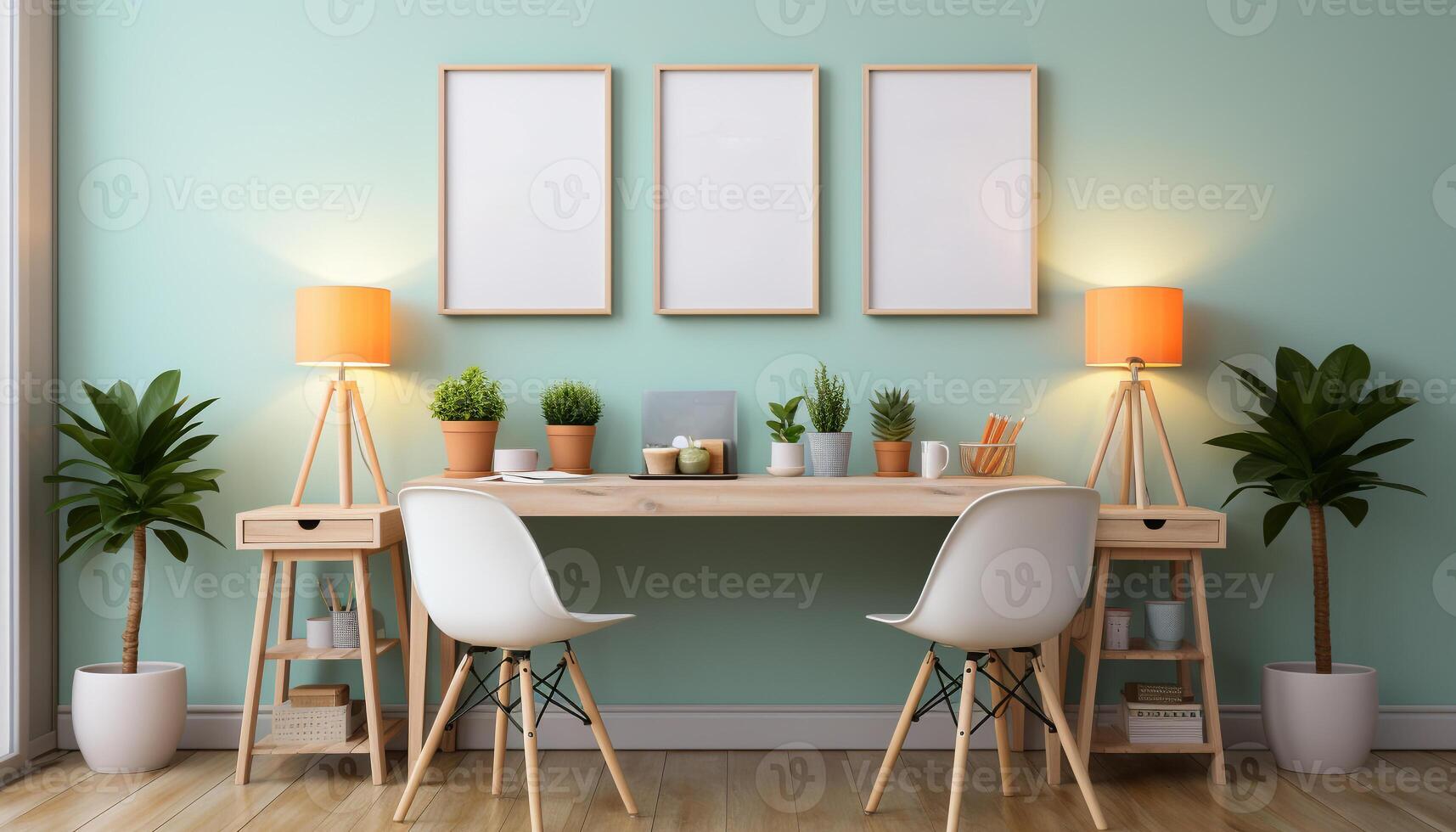 AI generated Modern apartment with bright, comfortable furniture and creative decorations generated by AI photo