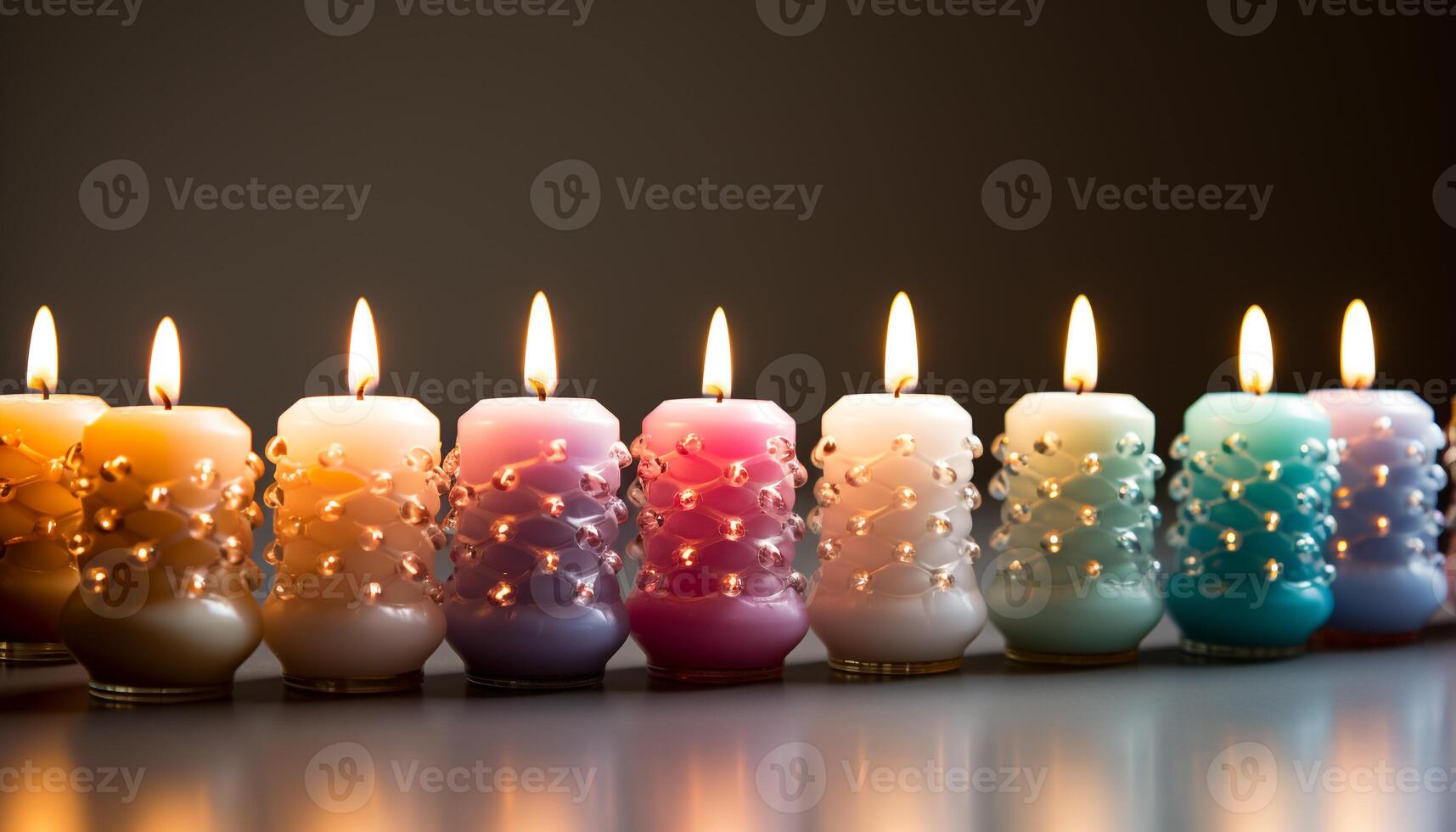 ai generado ardiente velas iluminar el noche, simbolizando celebracion y espiritualidad generado por ai foto