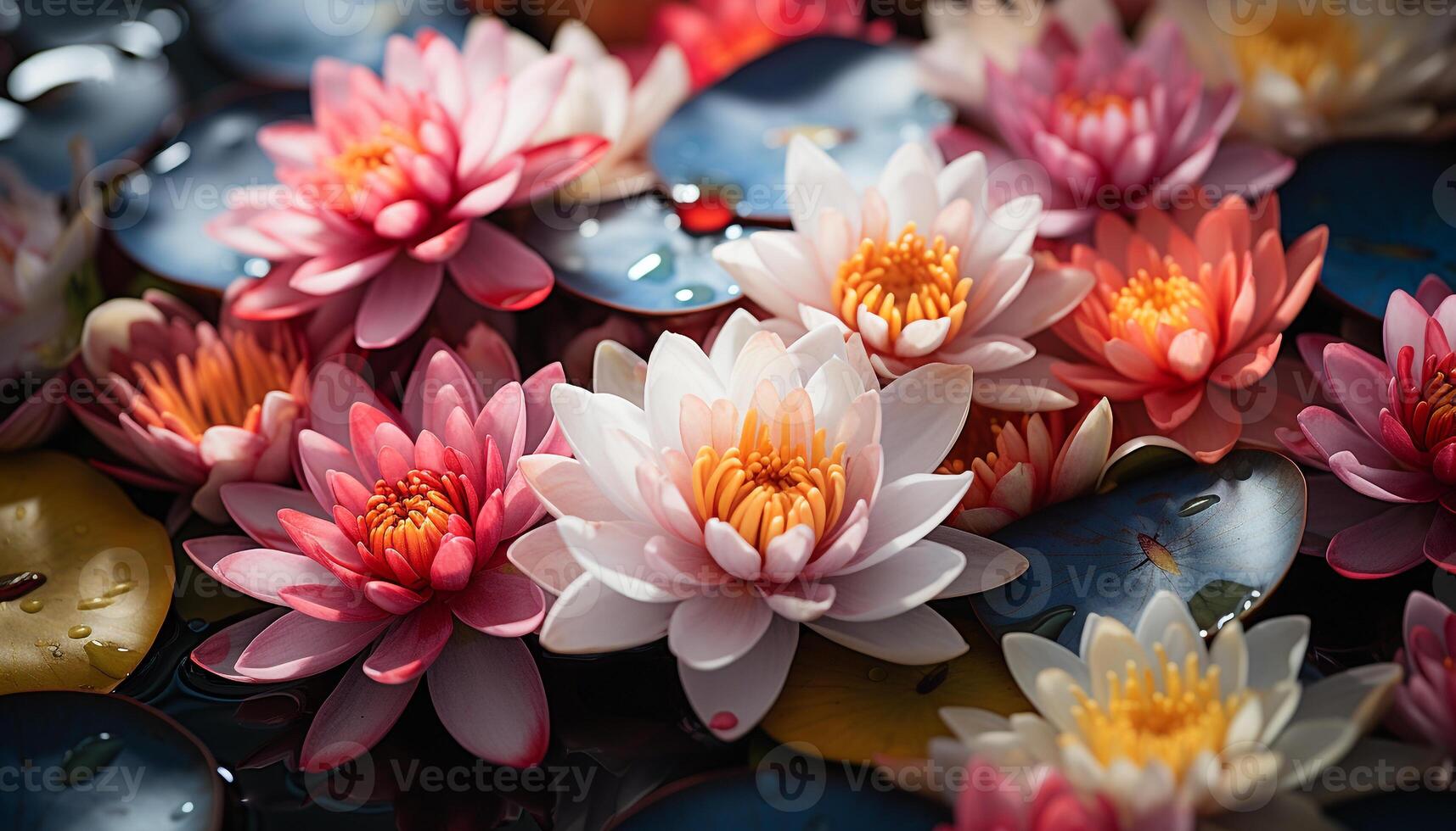 AI generated A beautiful pink lotus flower floats peacefully on water generated by AI photo