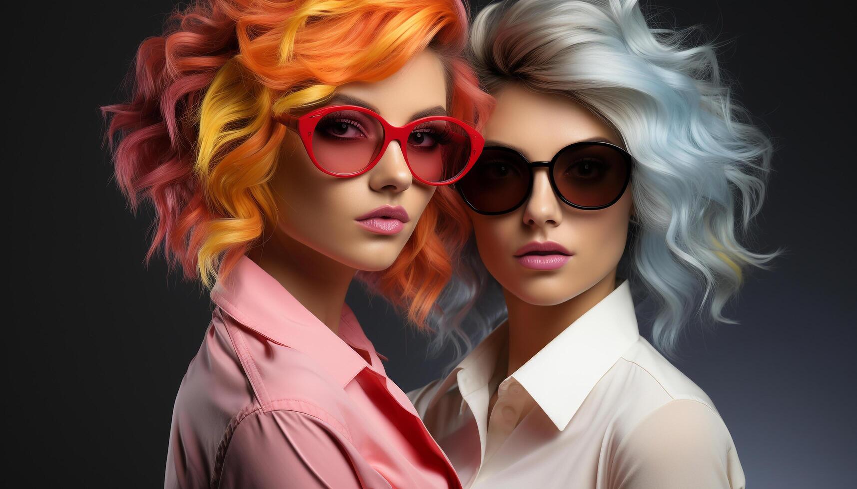 AI generated Beautiful fashion model with sunglasses looking at camera, elegant and sensual generated by AI photo