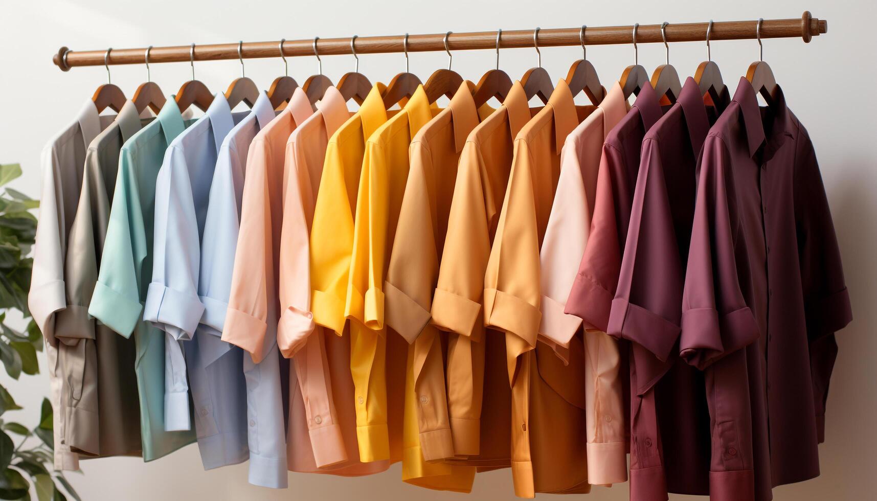 AI generated A variety of colorful clothing hanging in a boutique store generated by AI photo