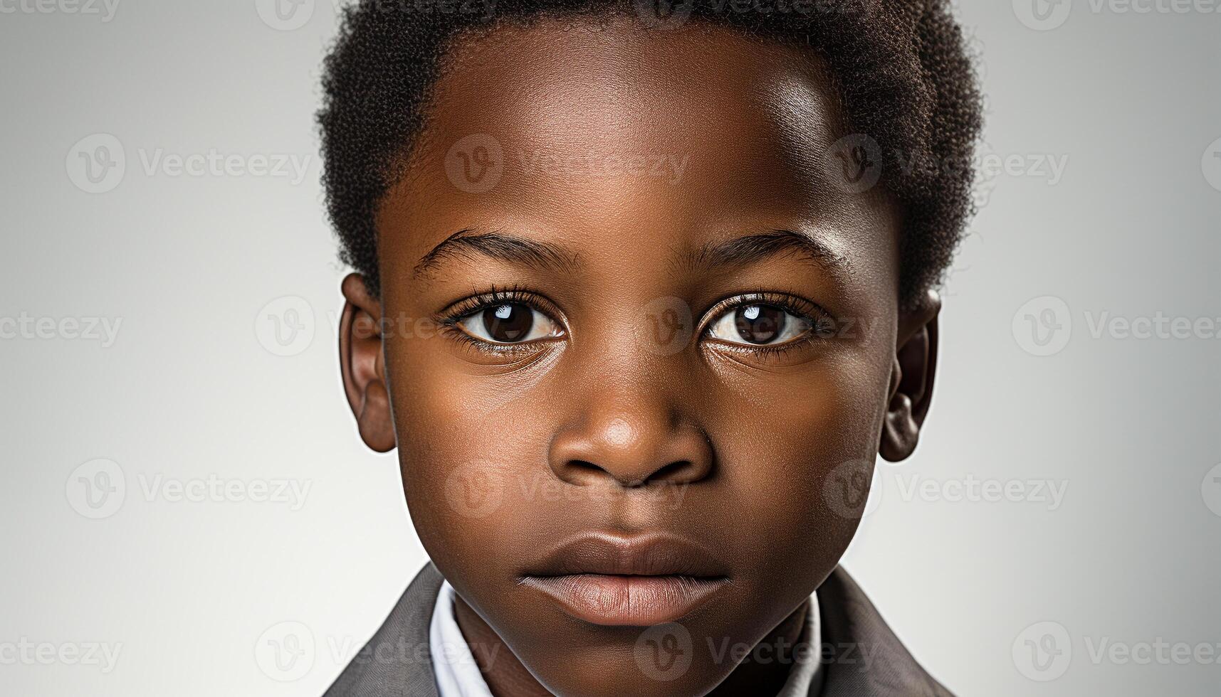 AI generated A cute African boy with curly hair smiling confidently generated by AI photo