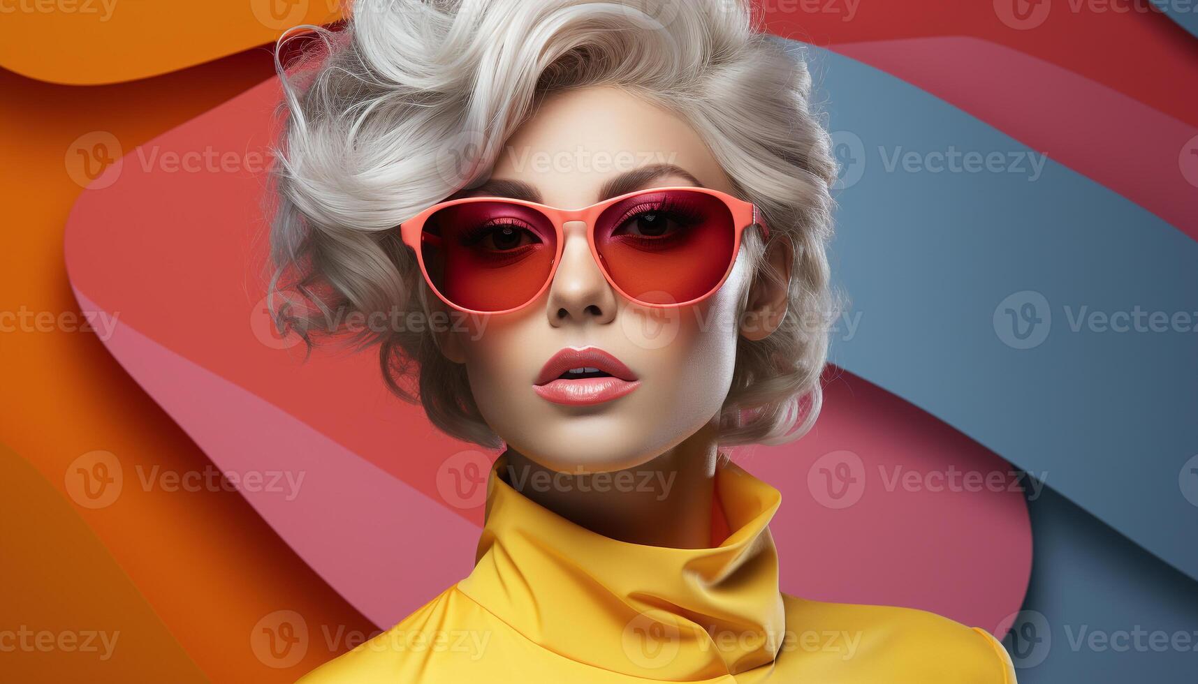 AI generated Fashionable woman with blond hair and sunglasses exudes elegance and sensuality generated by AI photo