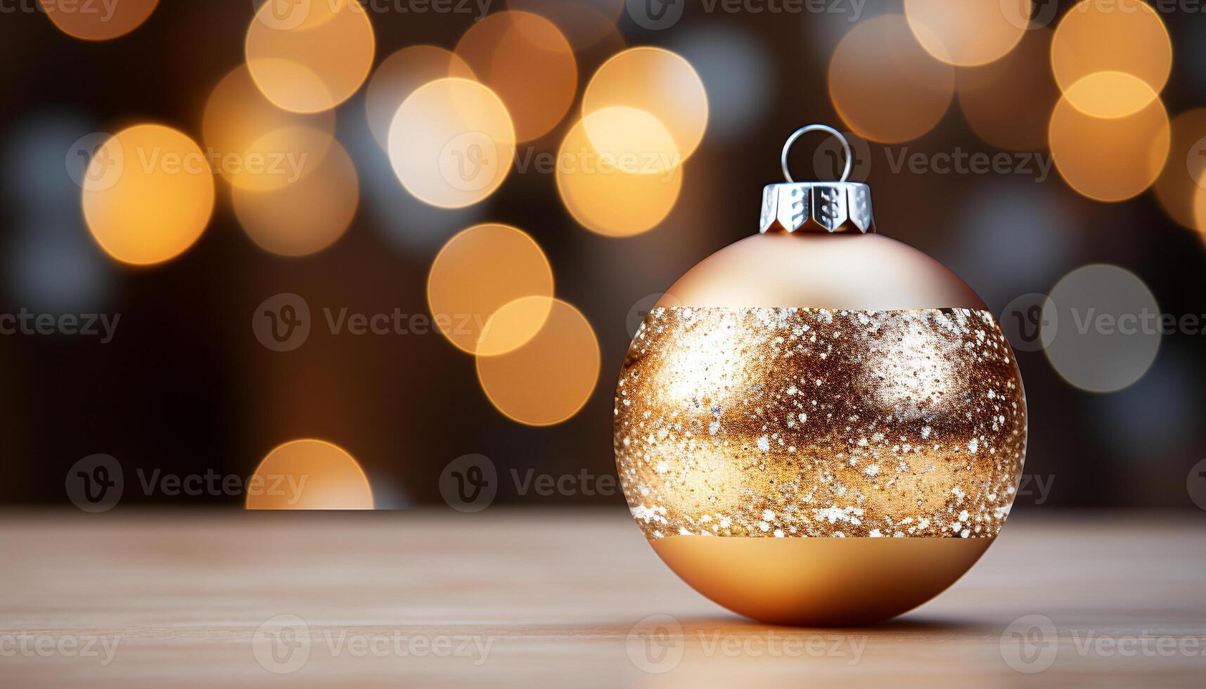 AI generated Glowing gold ornament illuminates dark winter night, celebrating Christmas generated by AI photo