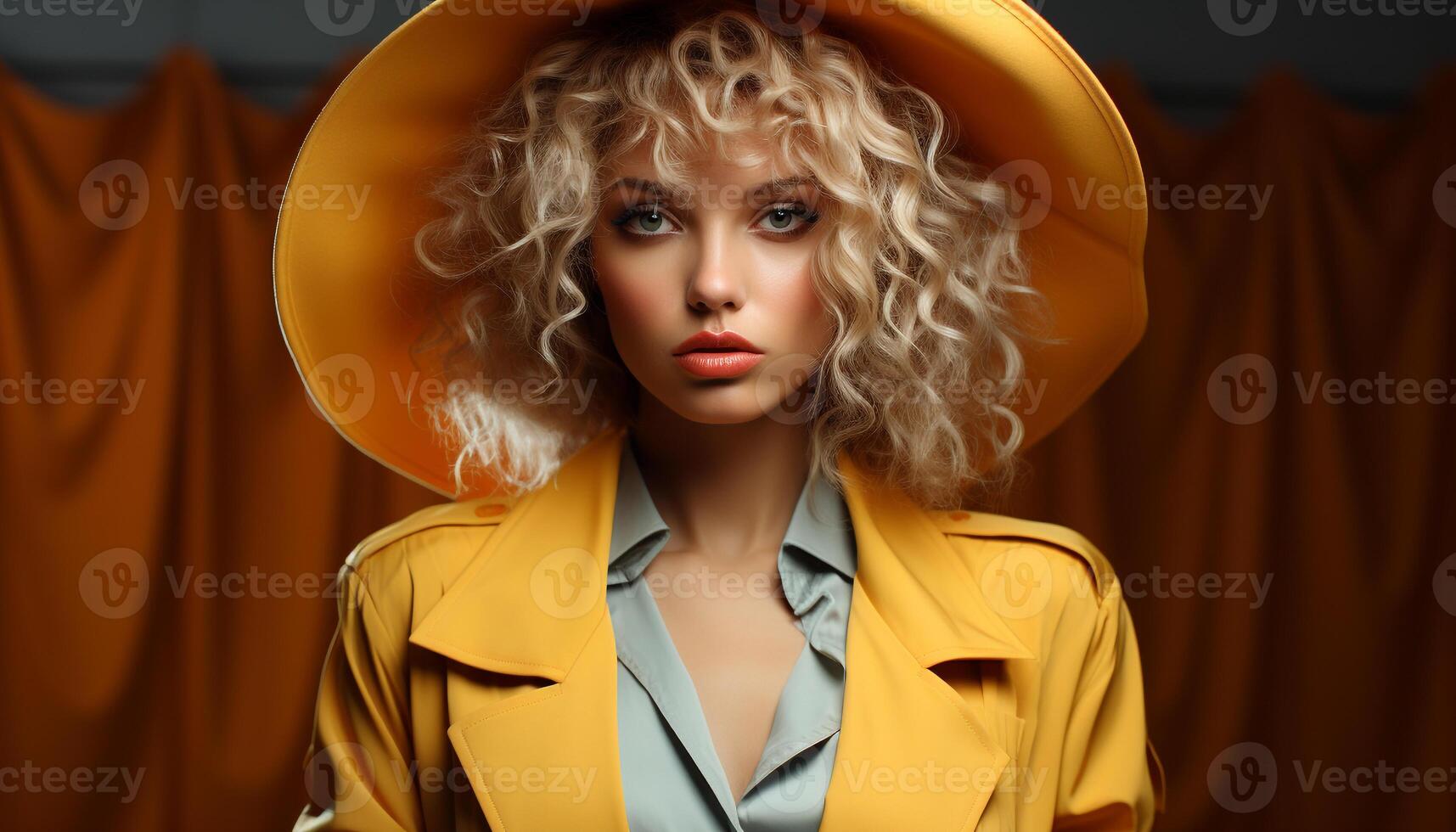 AI generated Beautiful blonde woman in elegant fashion, looking sensually at camera generated by AI photo