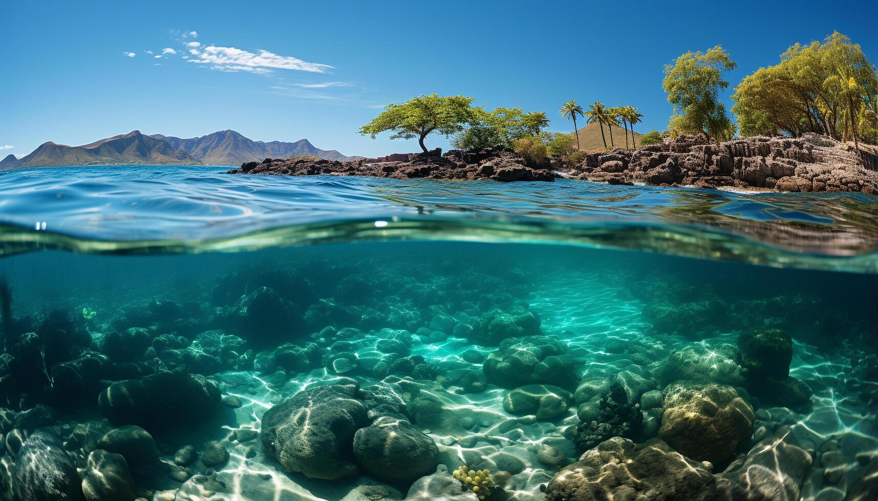 AI generated Underwater adventure  swimming with colorful fish in tropical seascape generated by AI photo