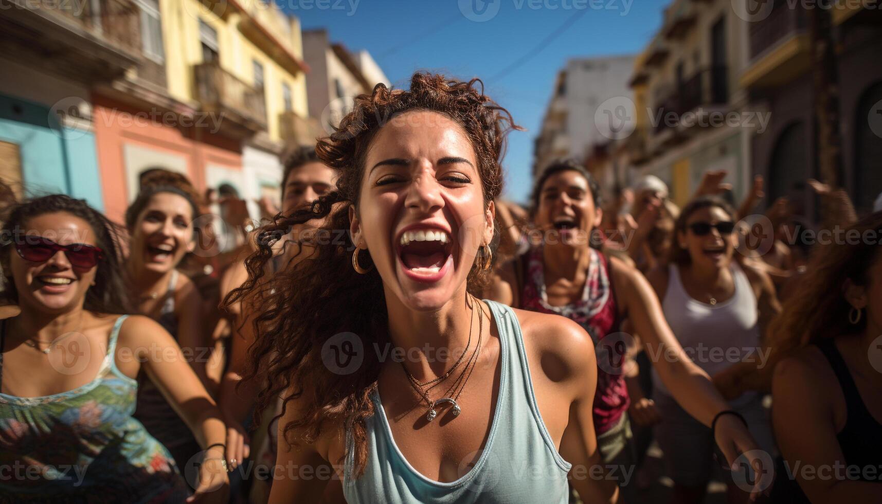 AI generated Young adults enjoying a fun, cheerful music festival outdoors generated by AI photo