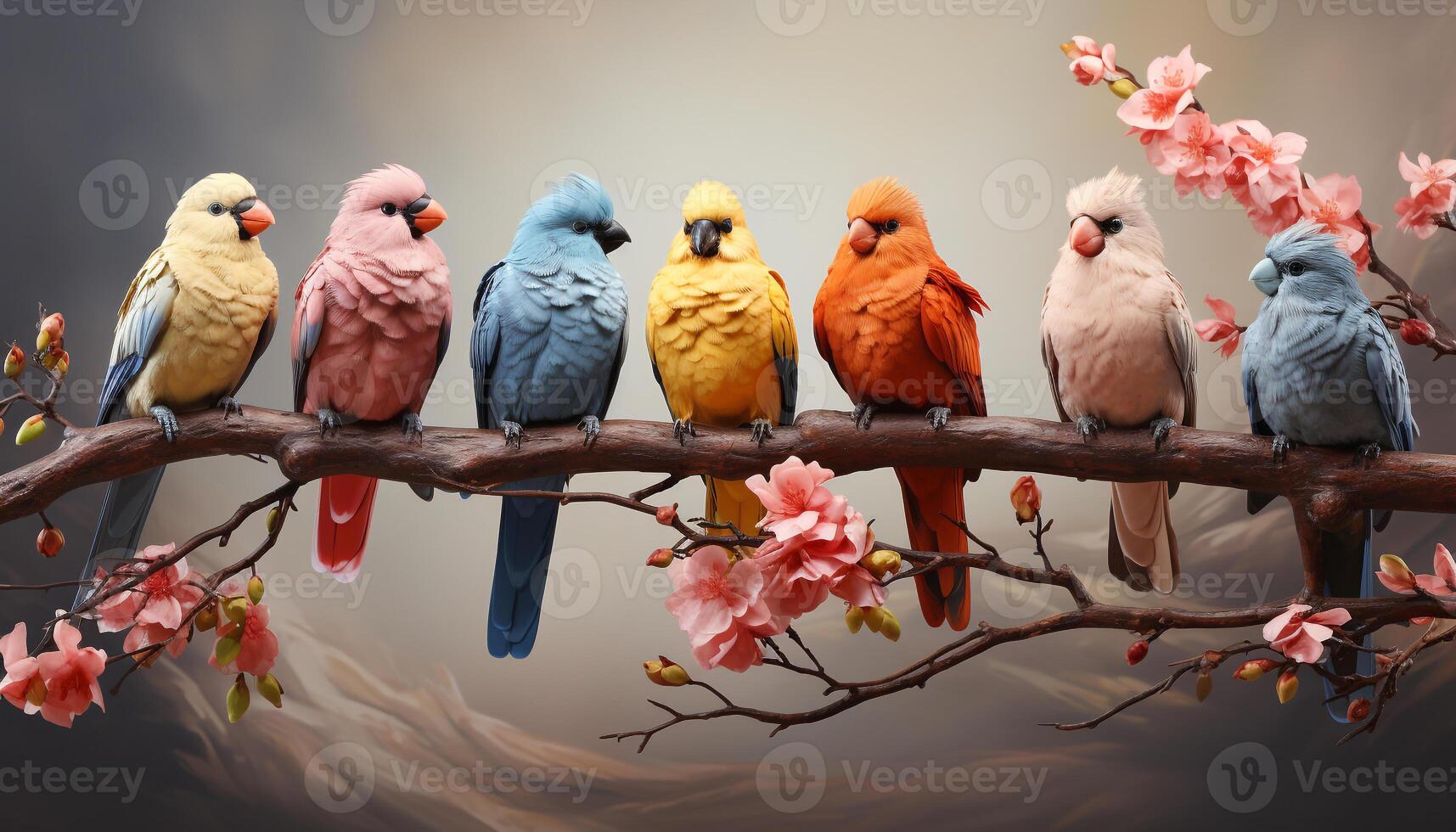 AI generated Cute macaw perching on branch, vibrant colors in nature generated by AI photo