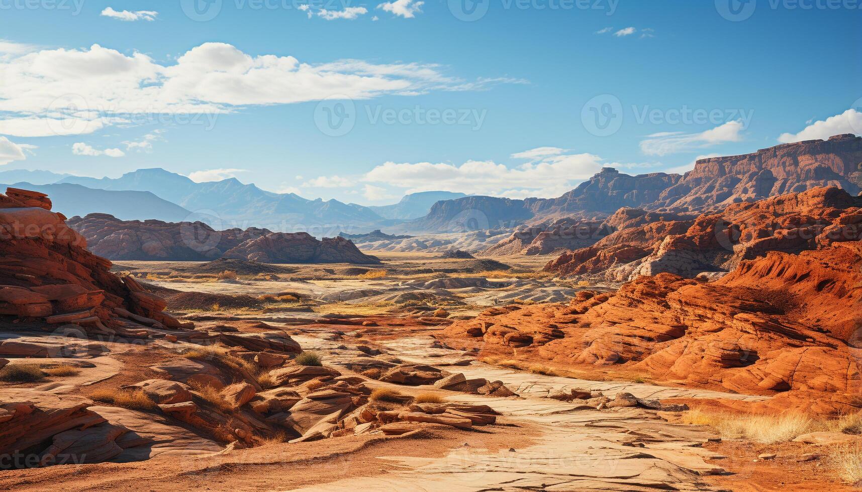 AI generated Majestic mountain range, eroded rock formation, dry arid climate generated by AI photo