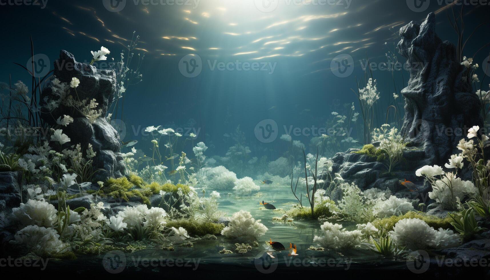 AI generated Underwater landscape  fish, coral, turtle, sea life, beauty in nature generated by AI photo