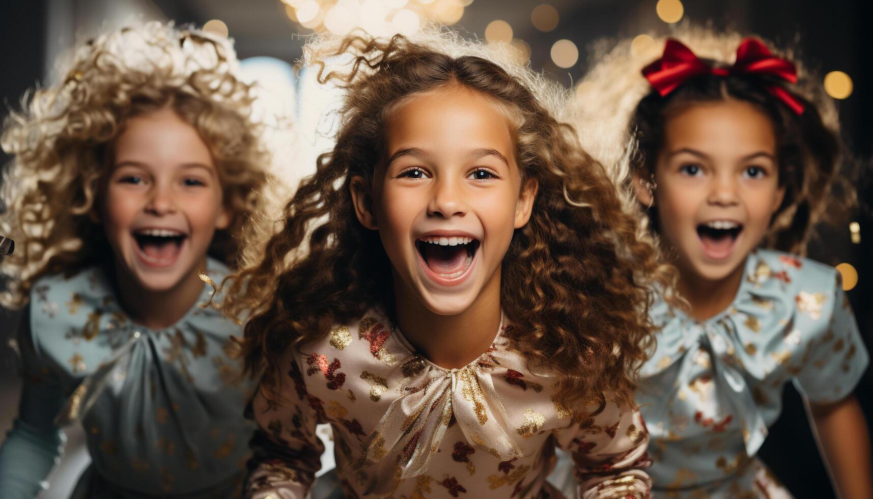 AI generated Group of children, smiling and laughing, celebrating with excitement generated by AI photo