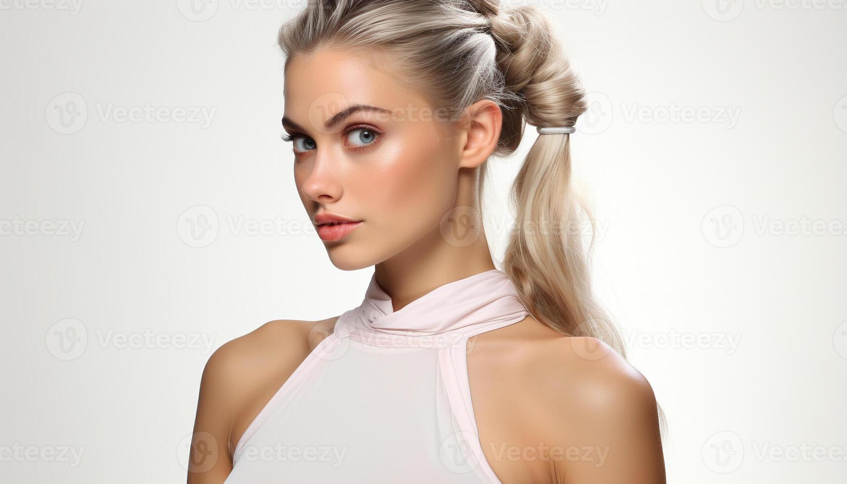 AI generated Beautiful blond haired Caucasian woman, a fashion model generated by AI photo