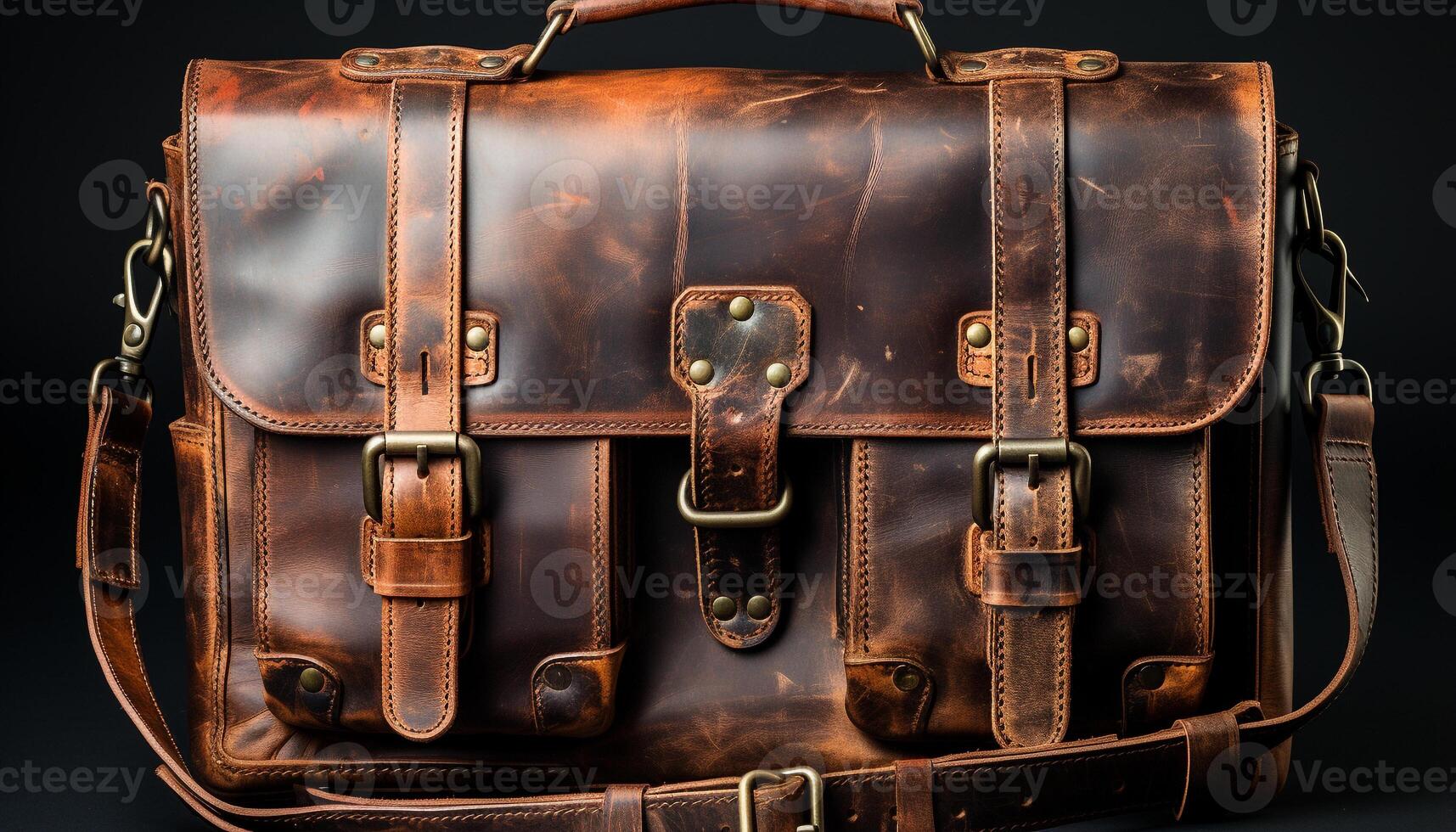 AI generated Traveling with an old leather suitcase, a tourist explores new cultures generated by AI photo