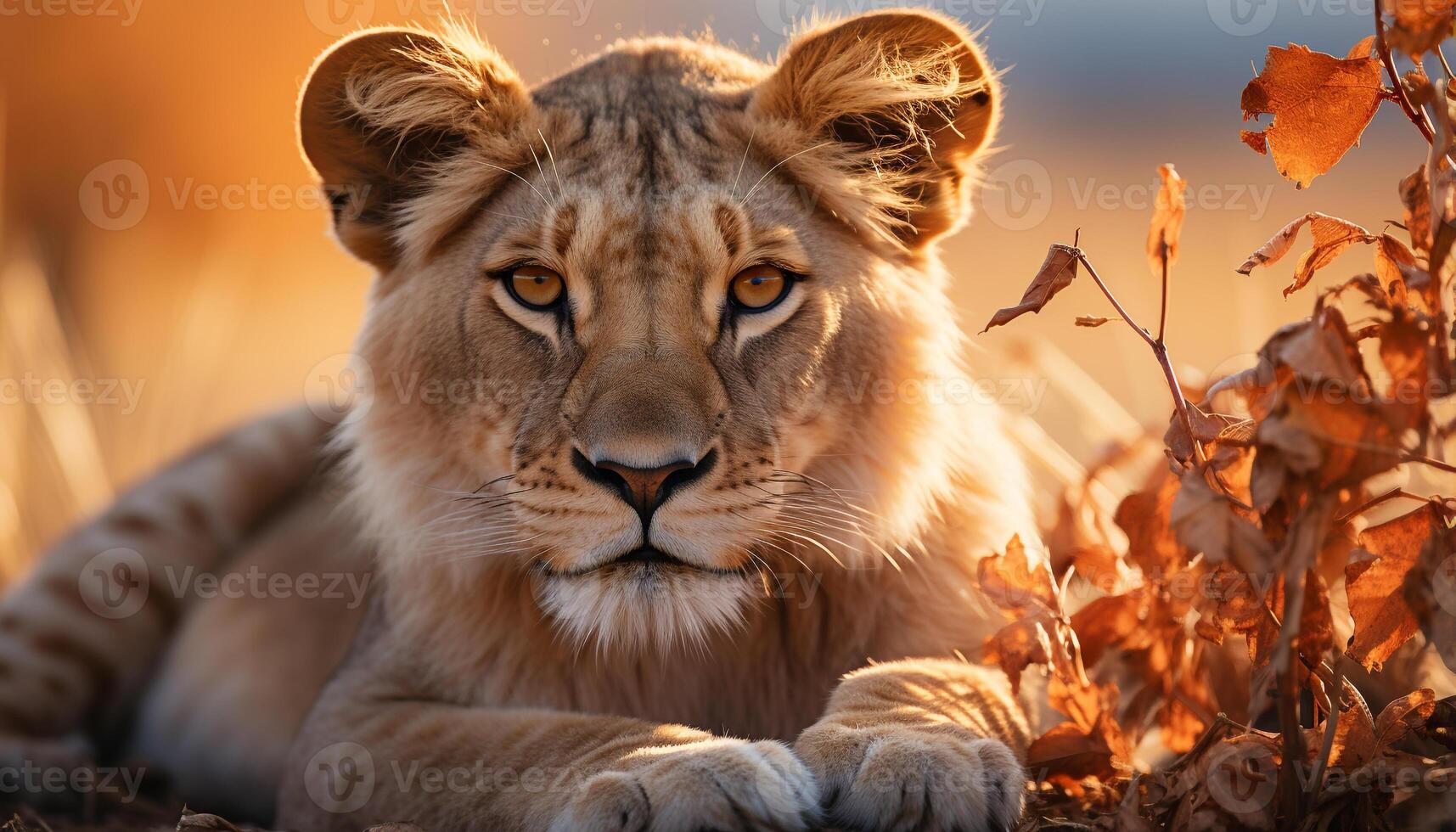 AI generated Majestic lioness hides in grass, looking away, tranquil savannah generated by AI photo