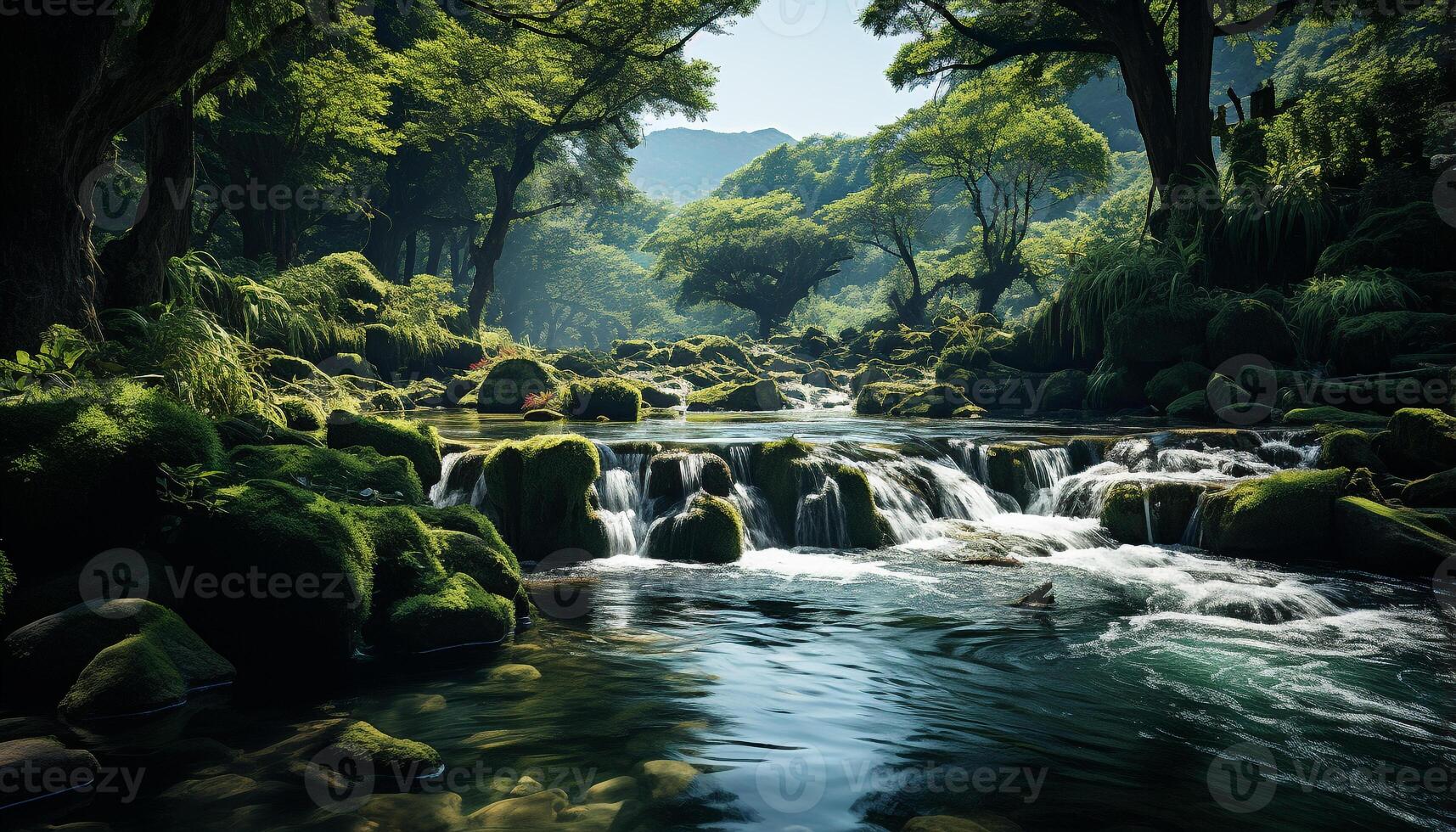 AI generated Tranquil scene  nature beauty flows in the tropical rainforest generated by AI photo